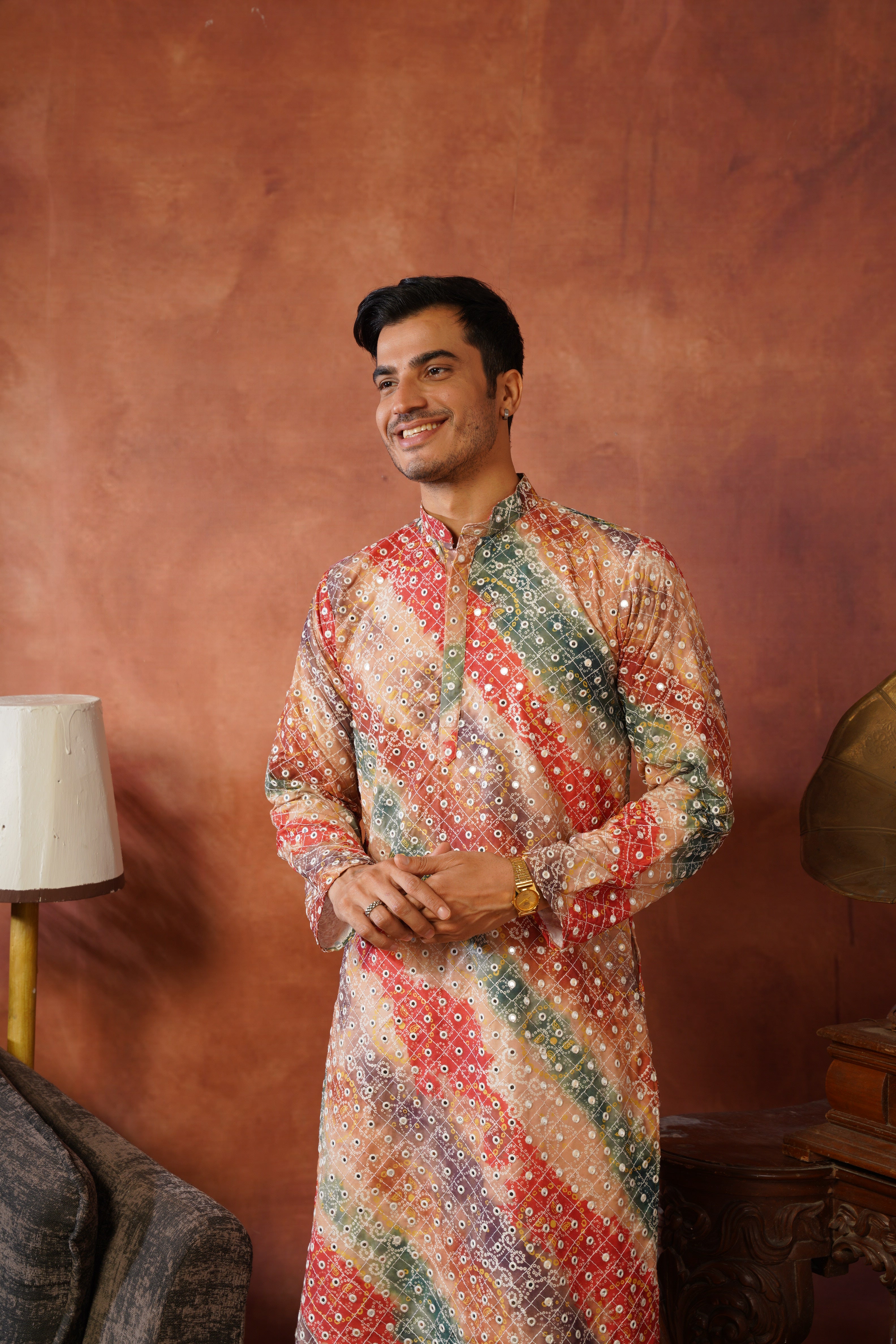 Yellow bandhani Printed & Sequin Work Kurta Set