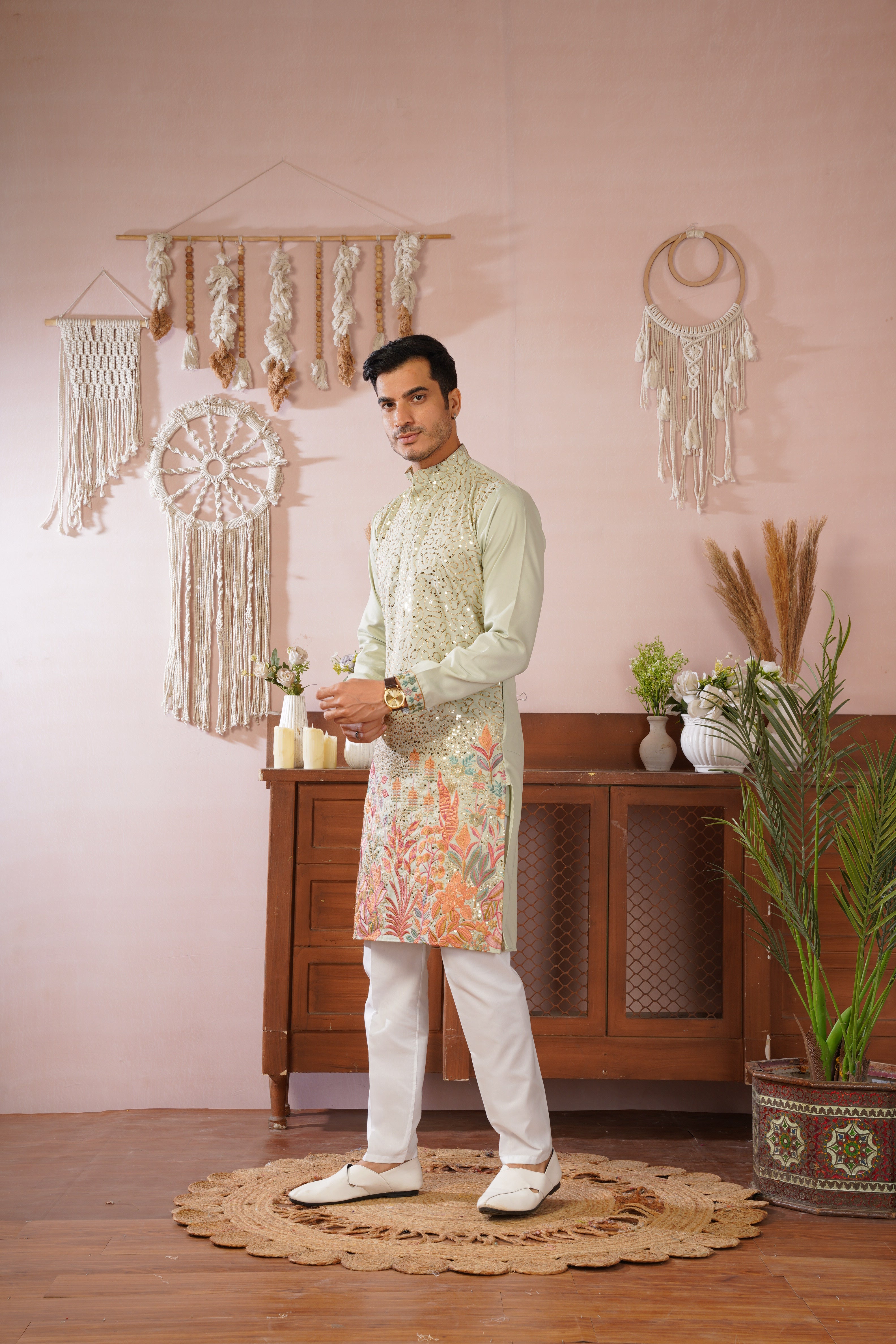 Gulshan Pista Royale Sequin Embroidered work Kurta Set
