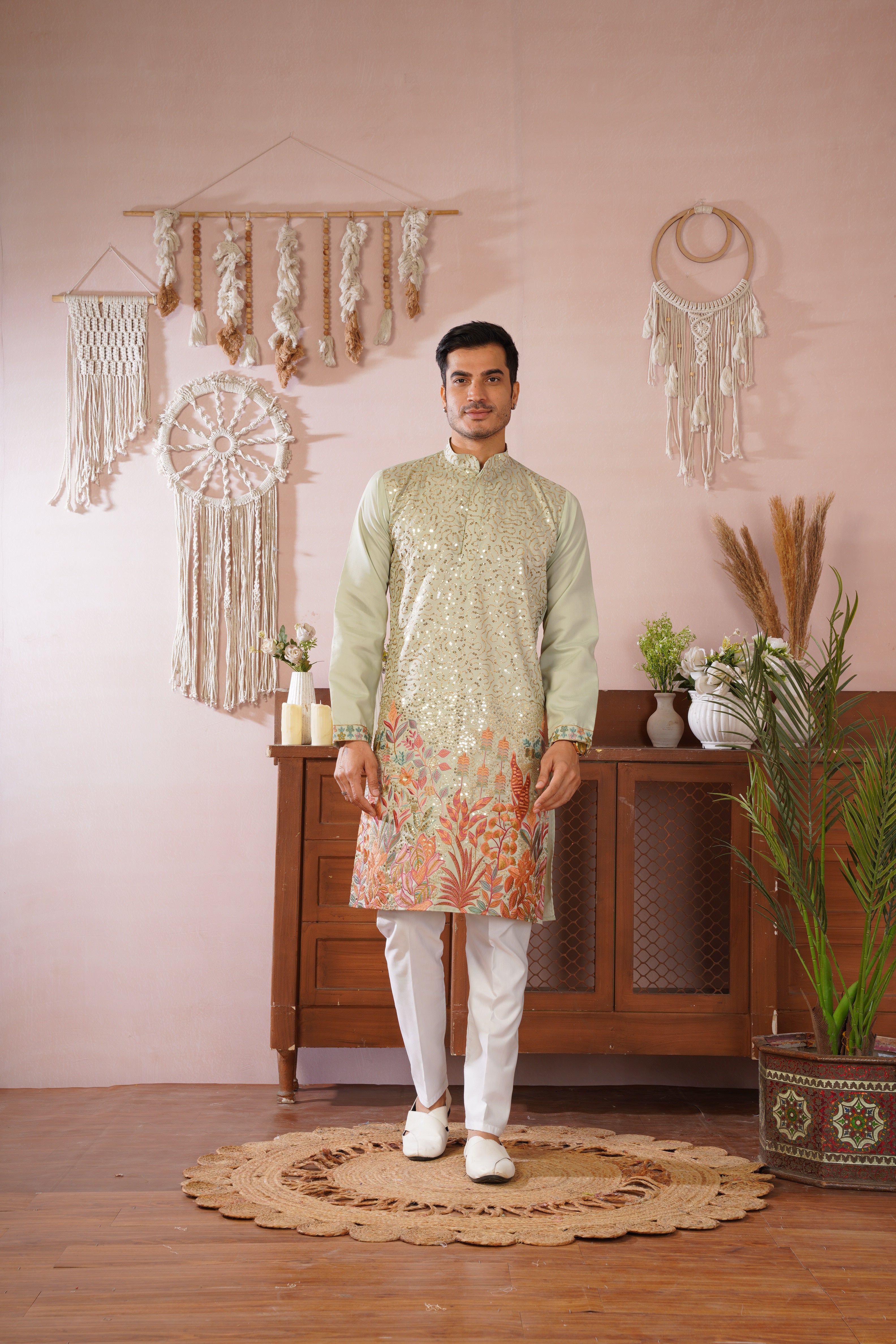 Gulshan Pista Royale Sequin Embroidered work Kurta Set