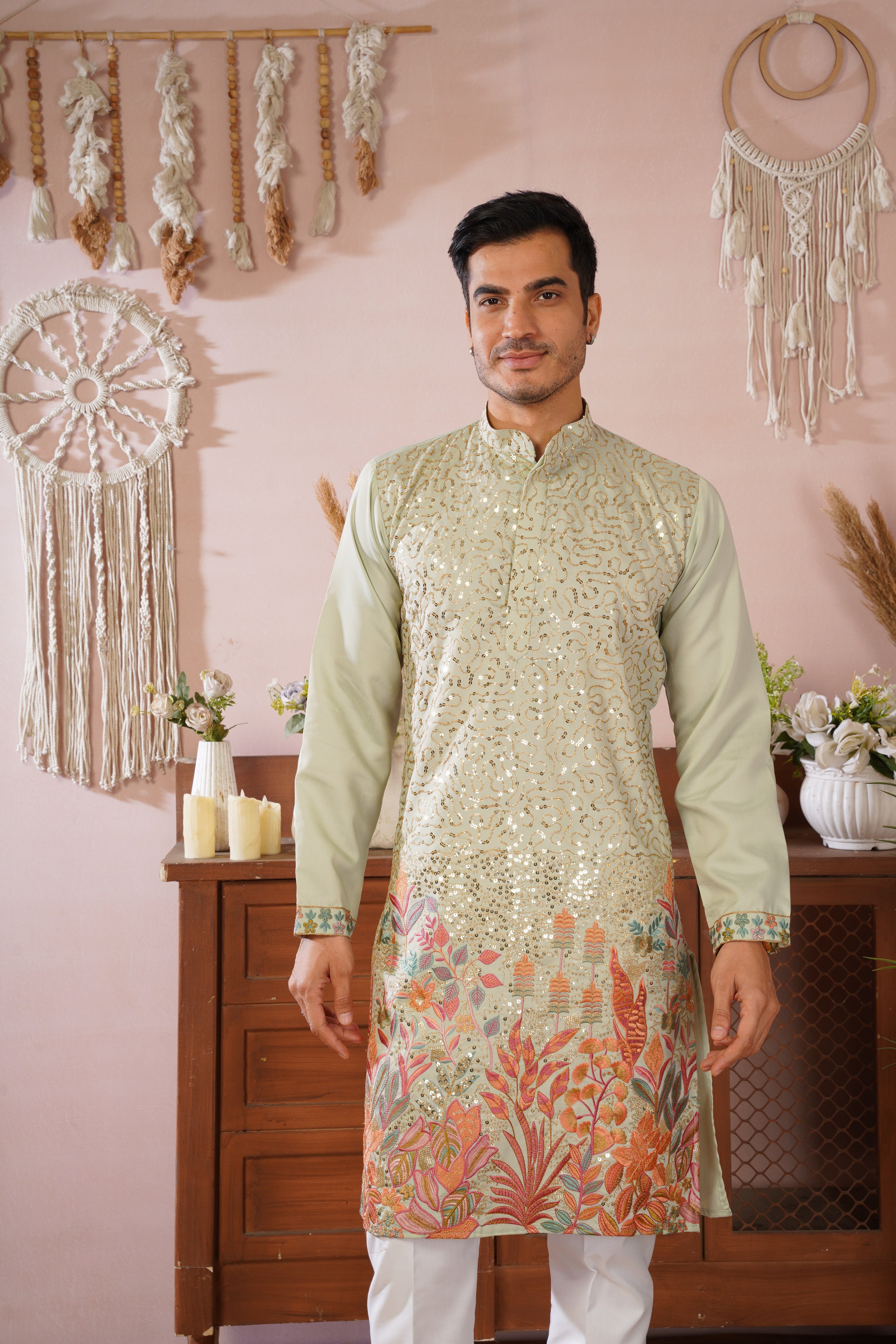 Gulshan Pista Royale Sequin Embroidered work Kurta Set