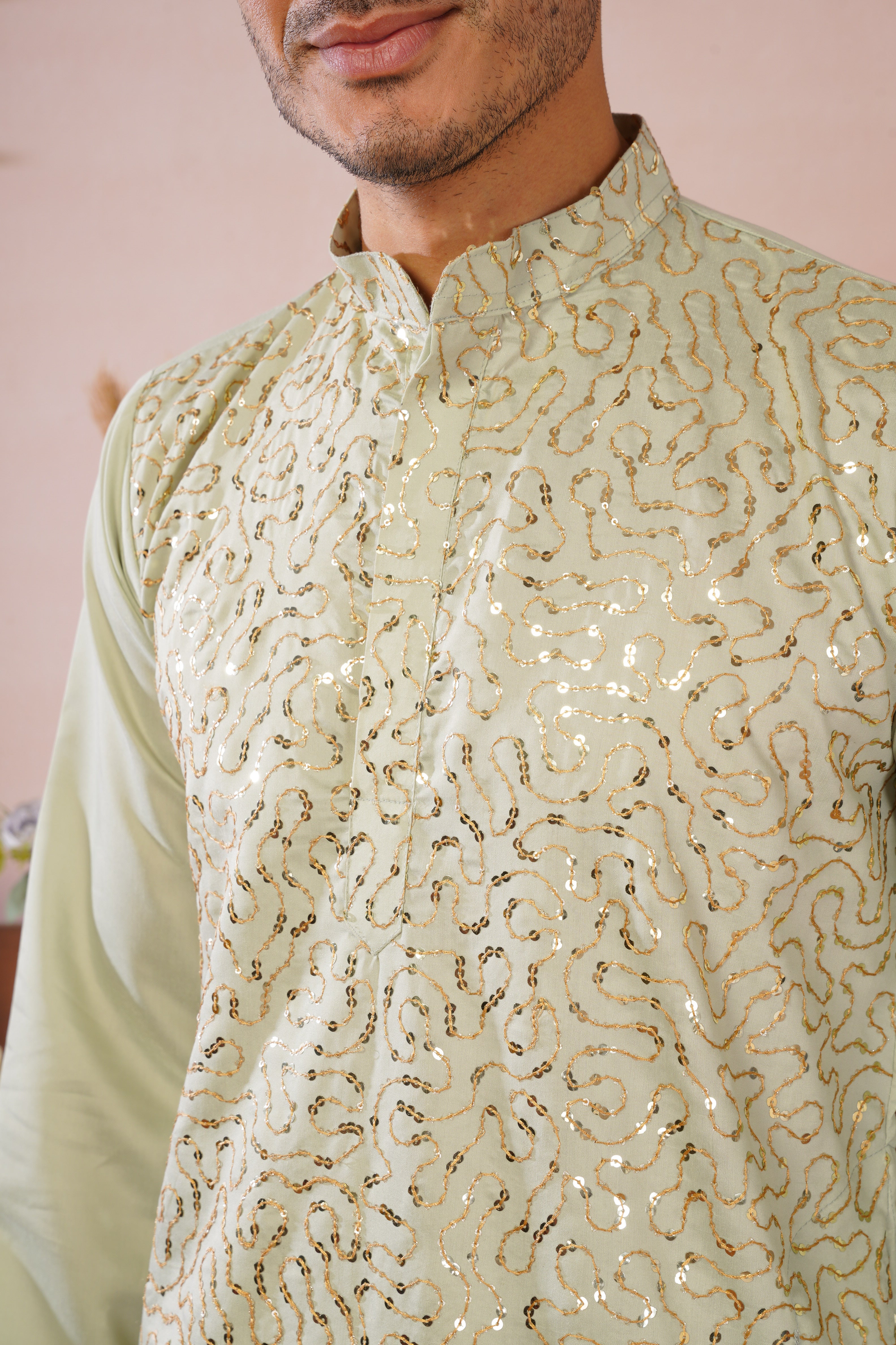 Gulshan Pista Royale Sequin Embroidered work Kurta Set