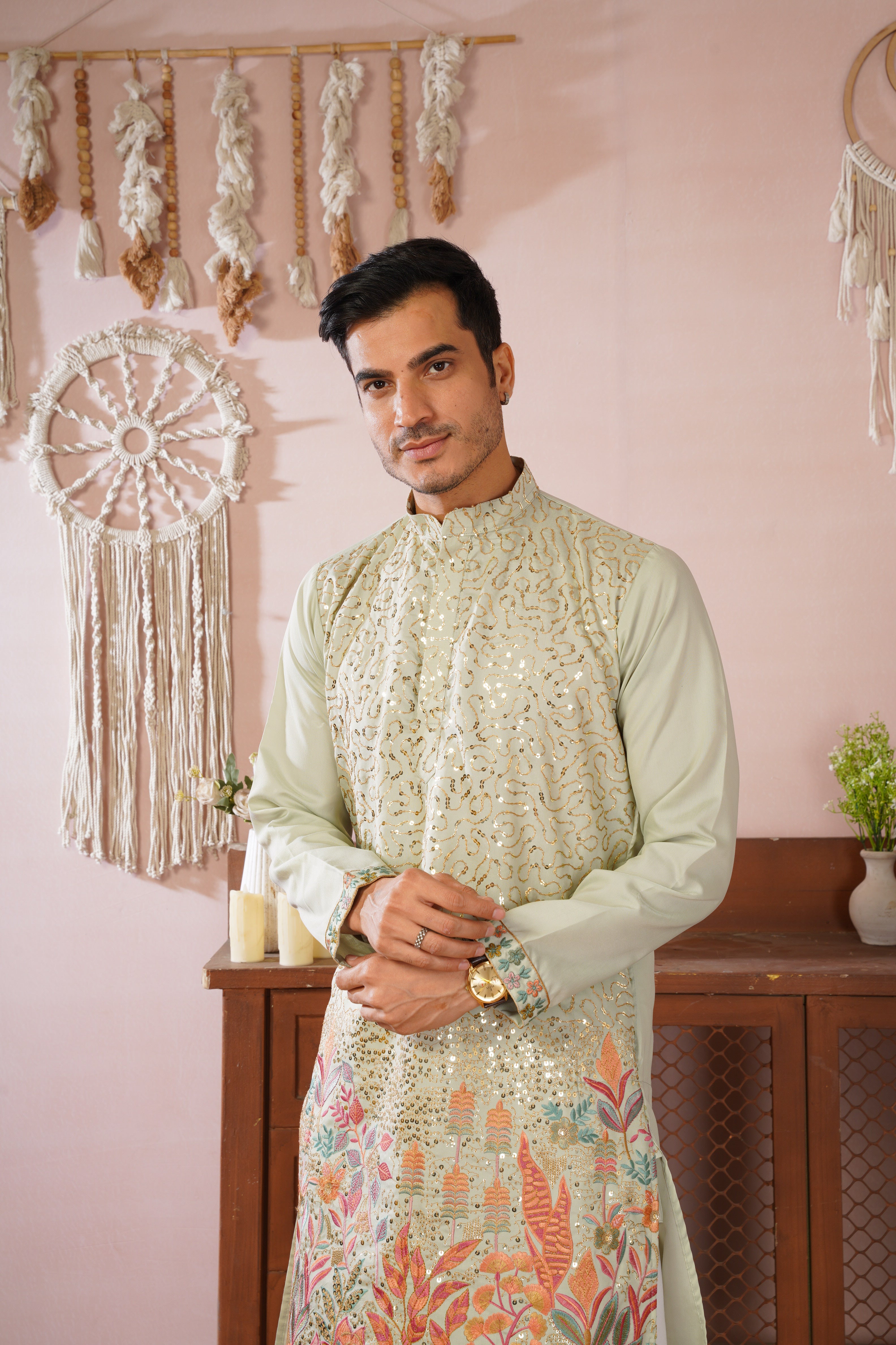 Gulshan Pista Royale Sequin Embroidered work Kurta Set