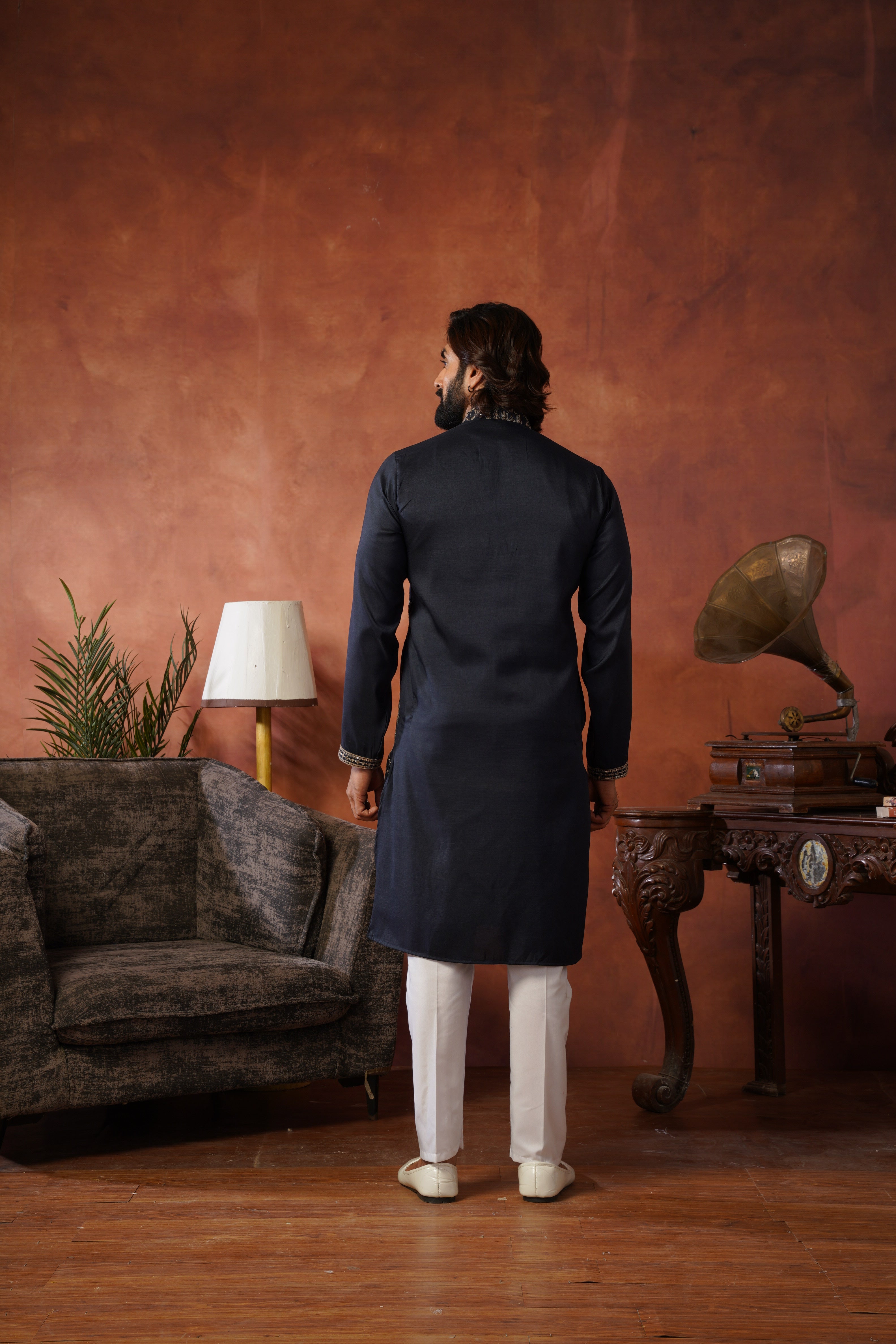 Blue Luxe Gold Silk Embroidered Kurta Set