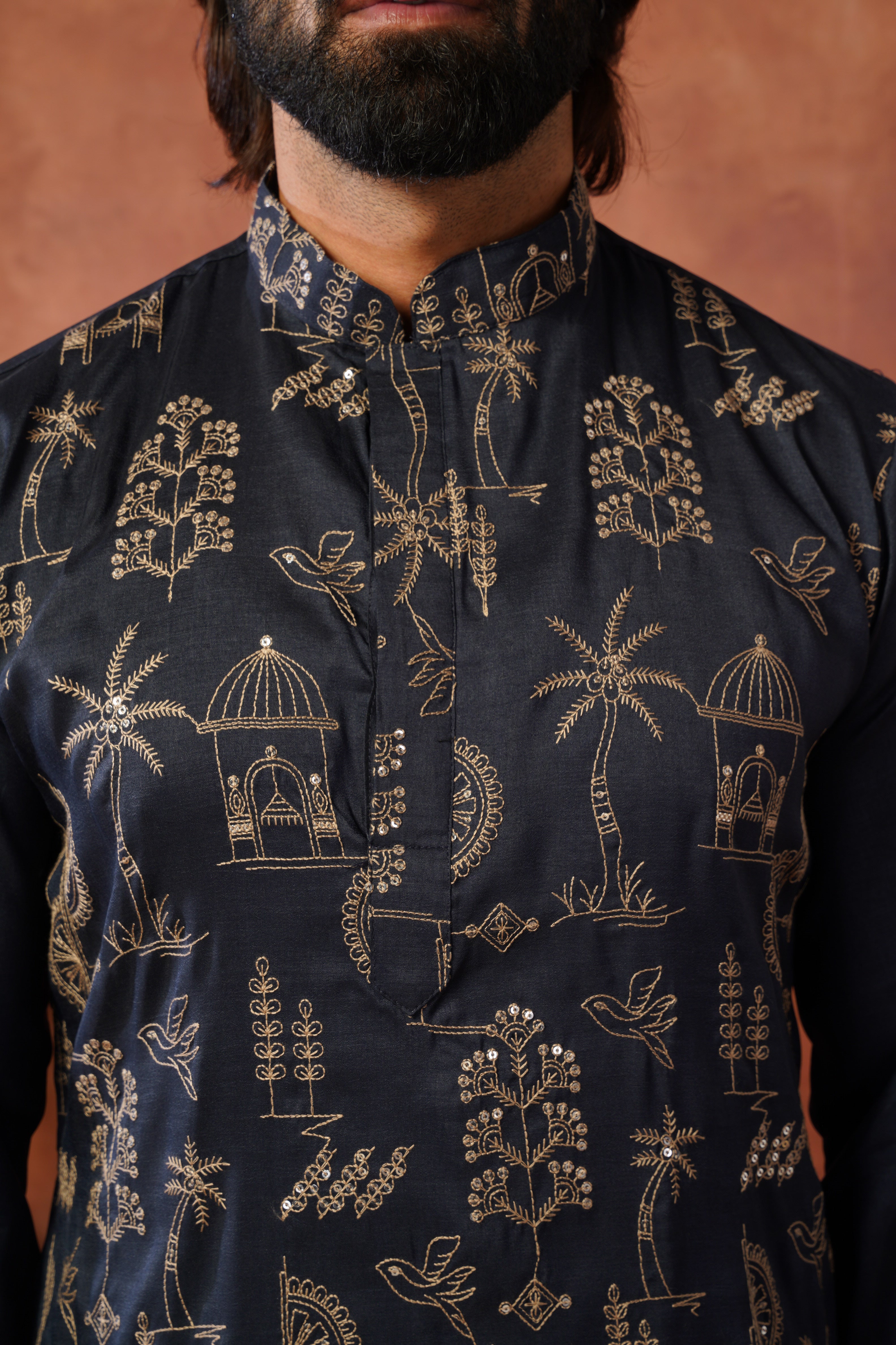 Blue Luxe Gold Silk Embroidered Kurta Set