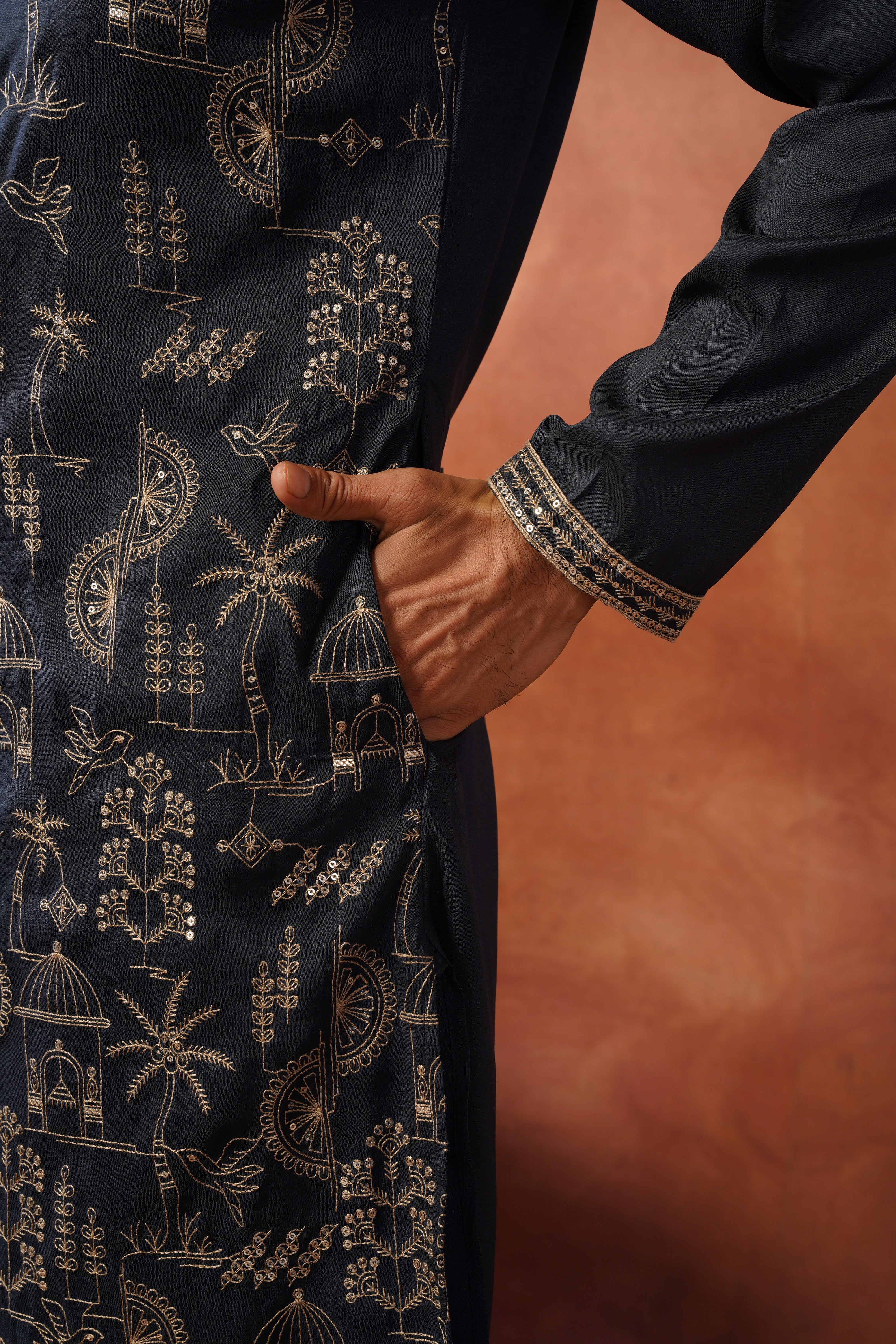 Blue Luxe Gold Silk Embroidered Kurta Set