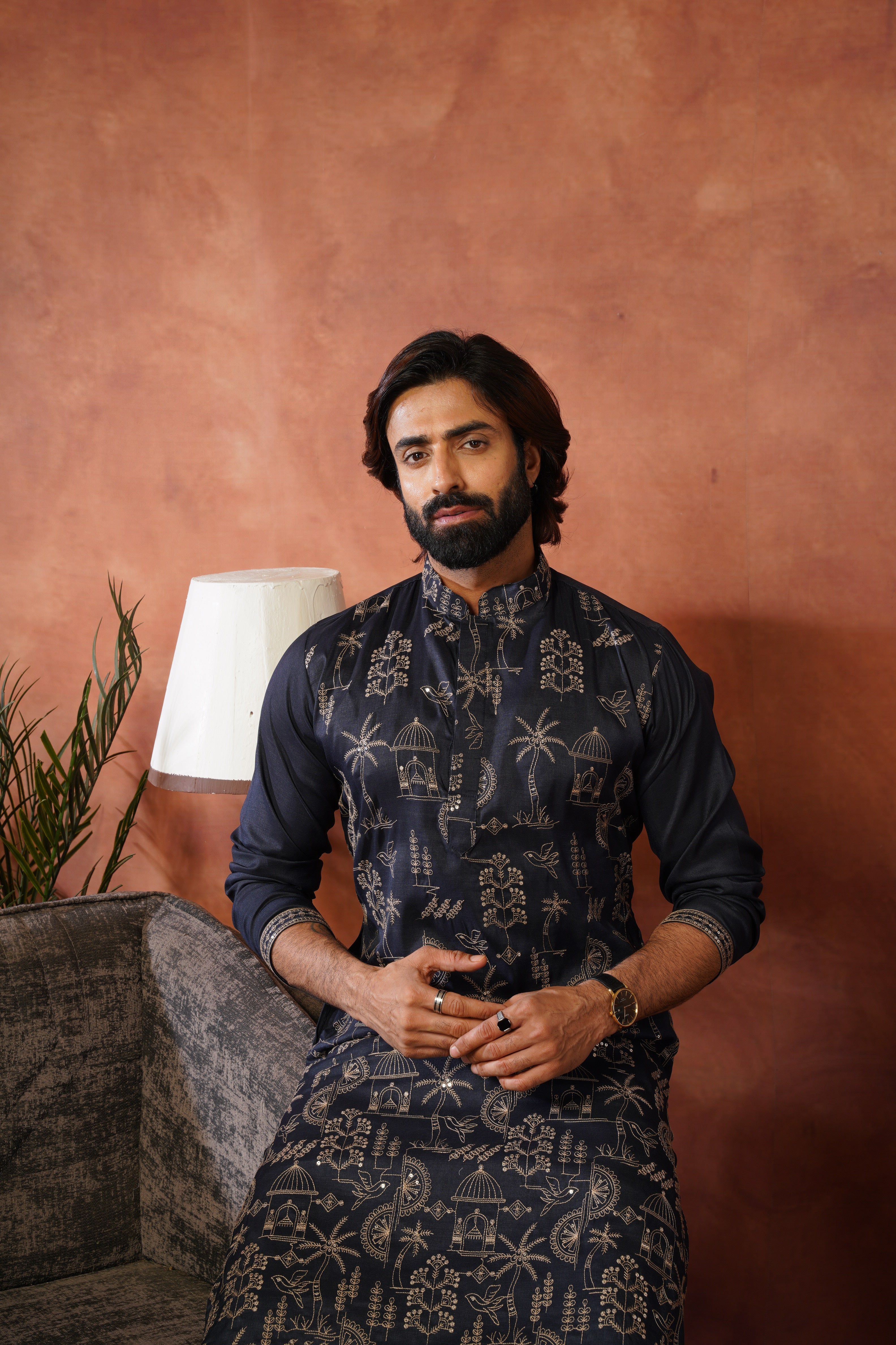 Blue Luxe Gold Silk Embroidered Kurta Set