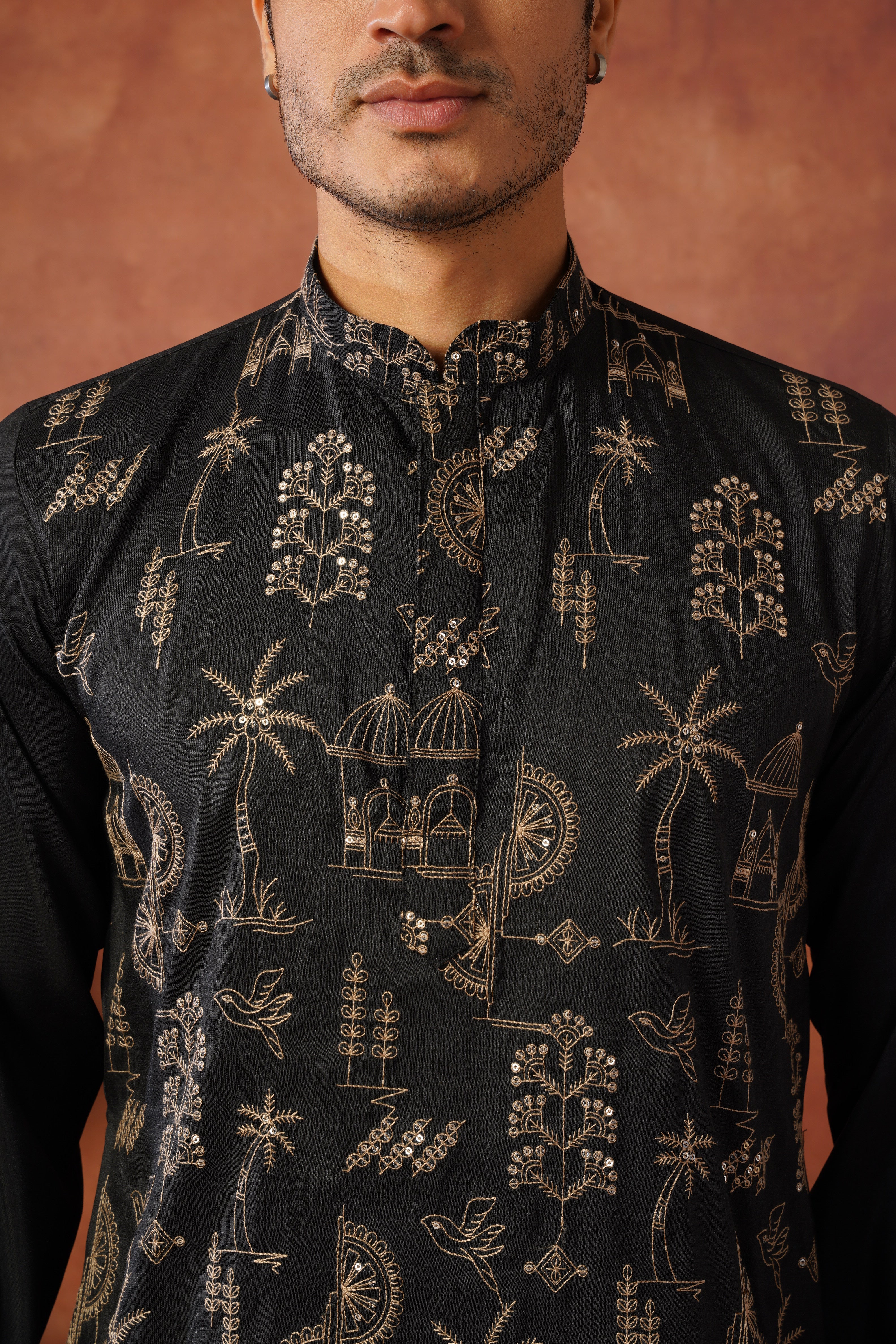Black Luxe Gold Silk Embroidered Kurta Set