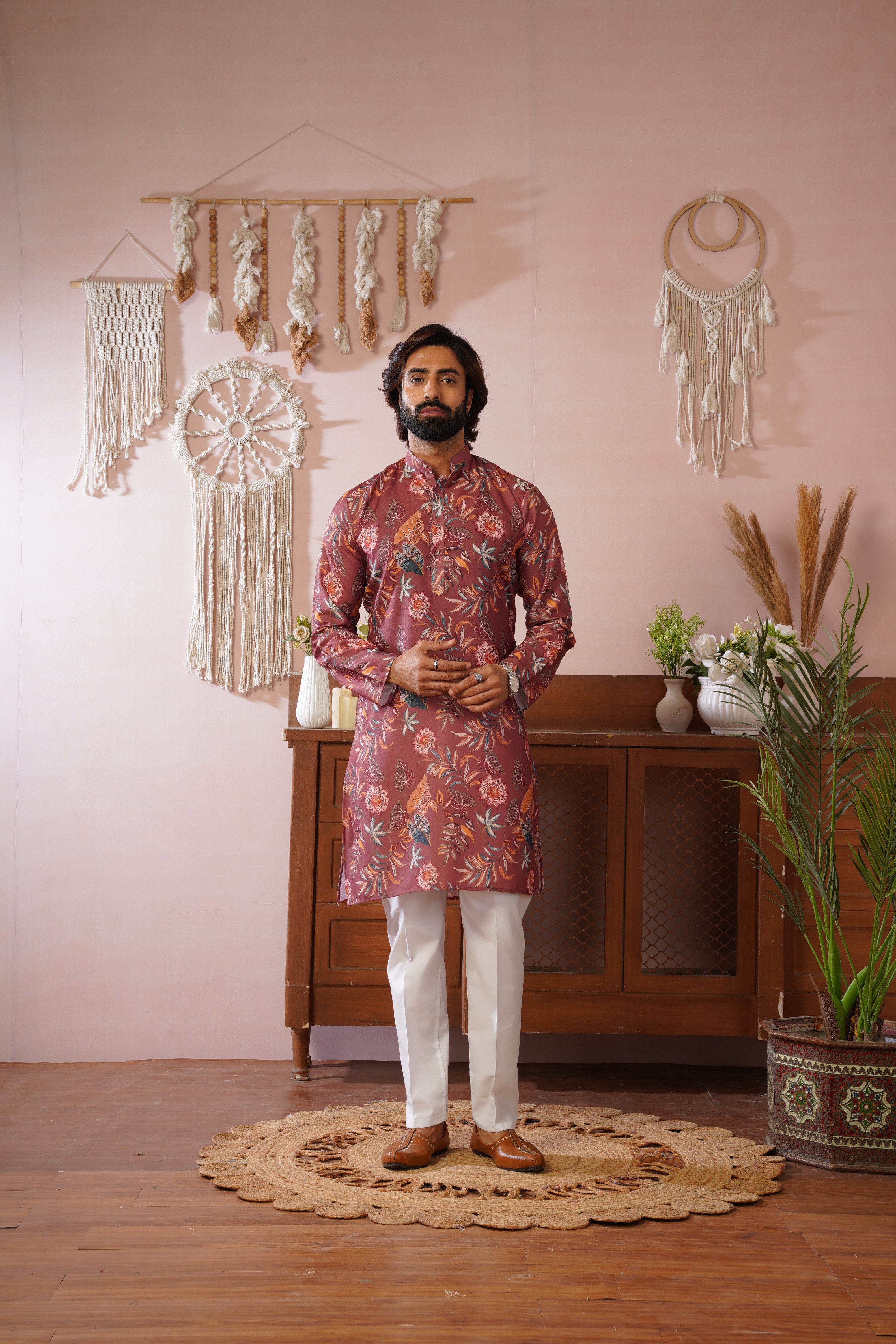 Rangrez Floral All-over Printed Brown Kurta Set