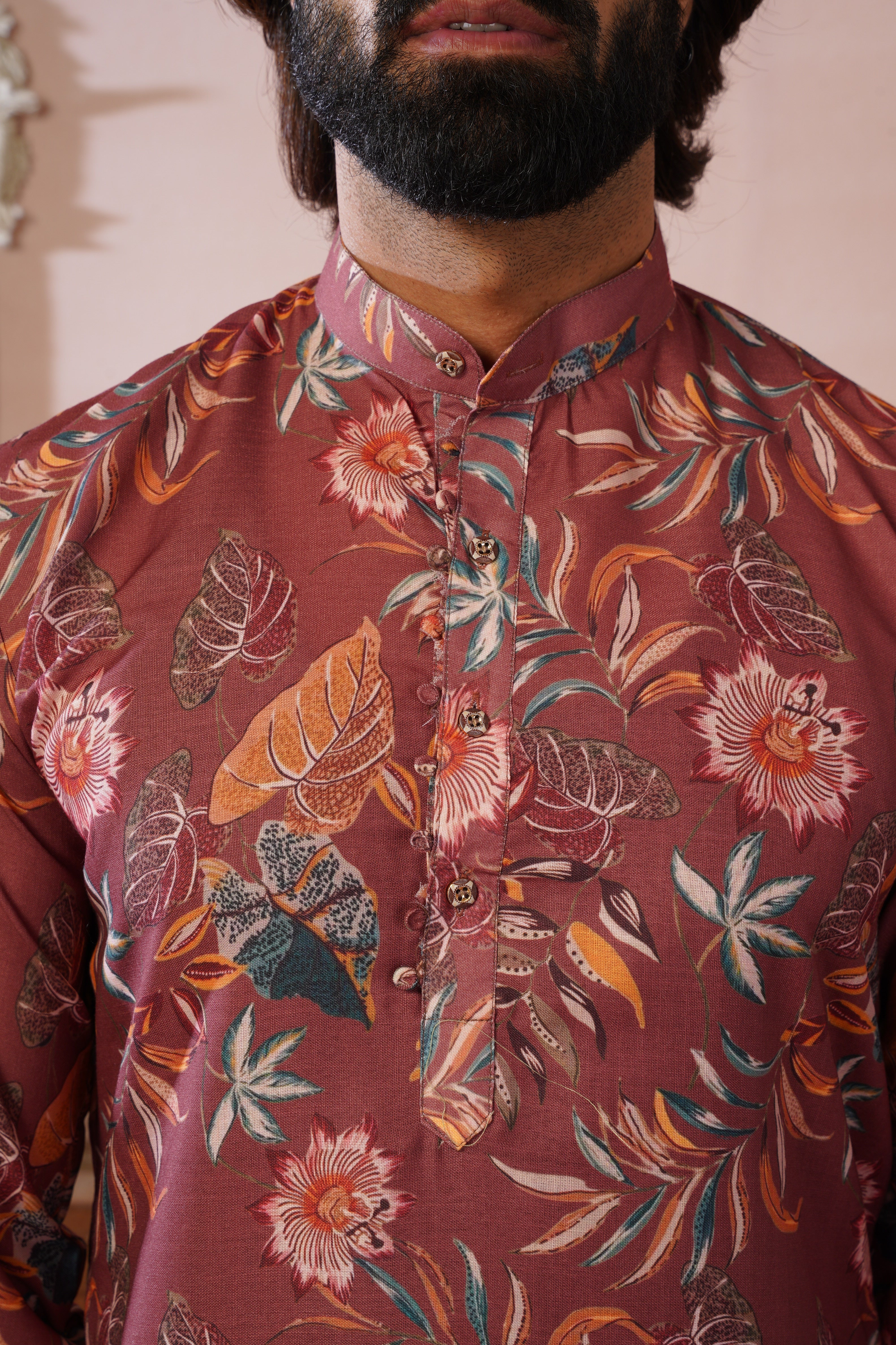 Rangrez Floral All-over Printed Brown Kurta Set