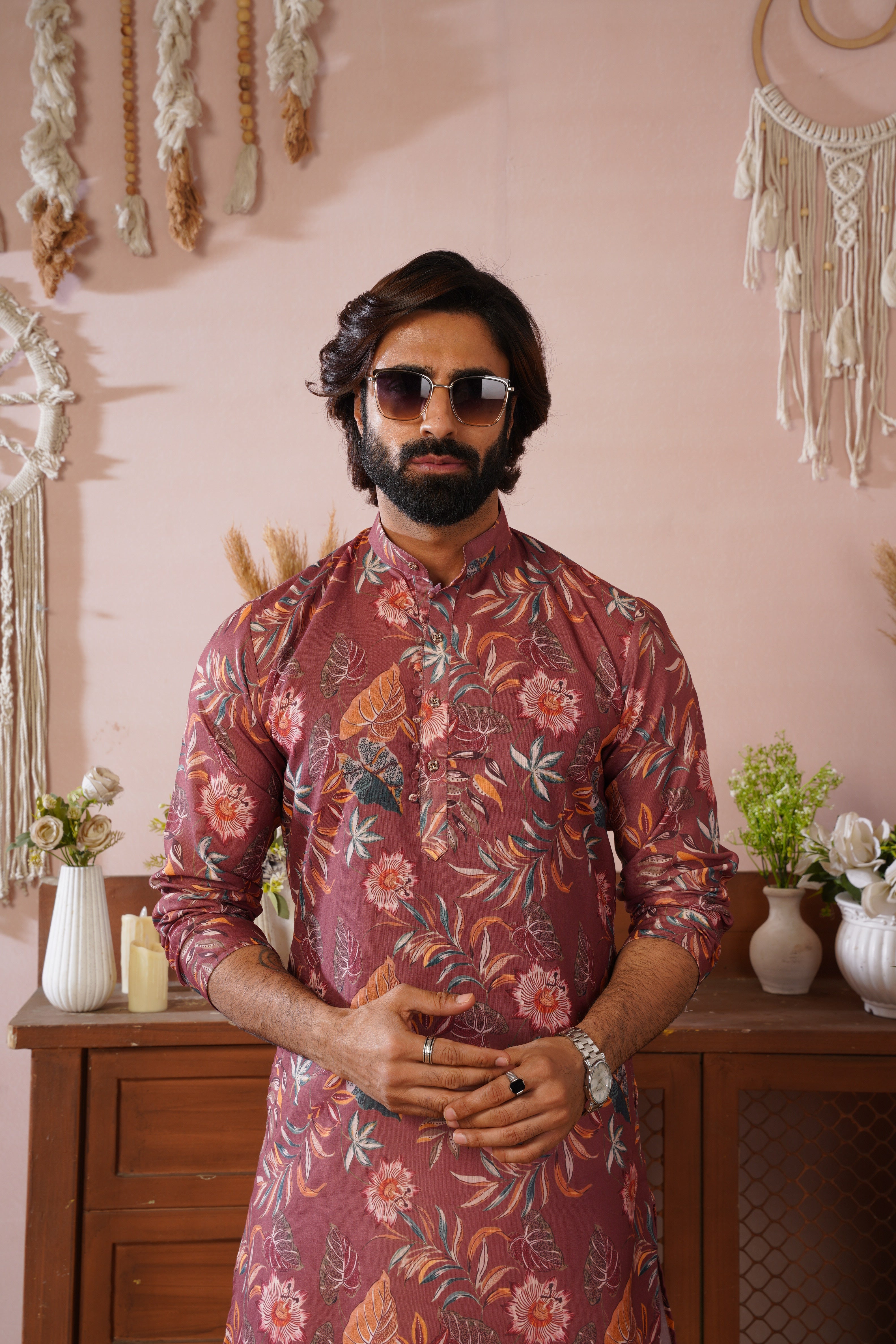 Rangrez Floral All-over Printed Brown Kurta Set