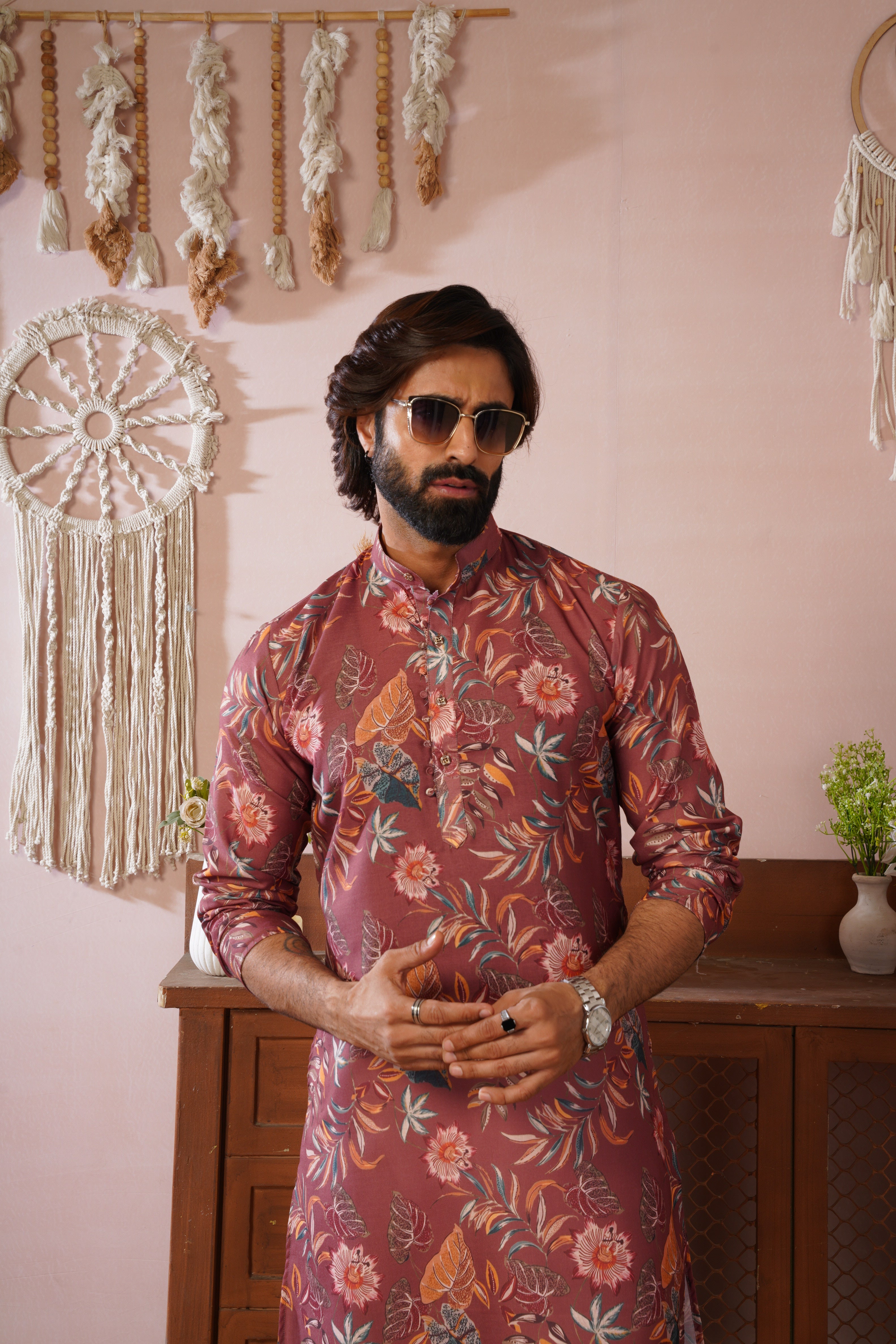 Rangrez Floral All-over Printed Brown Kurta Set