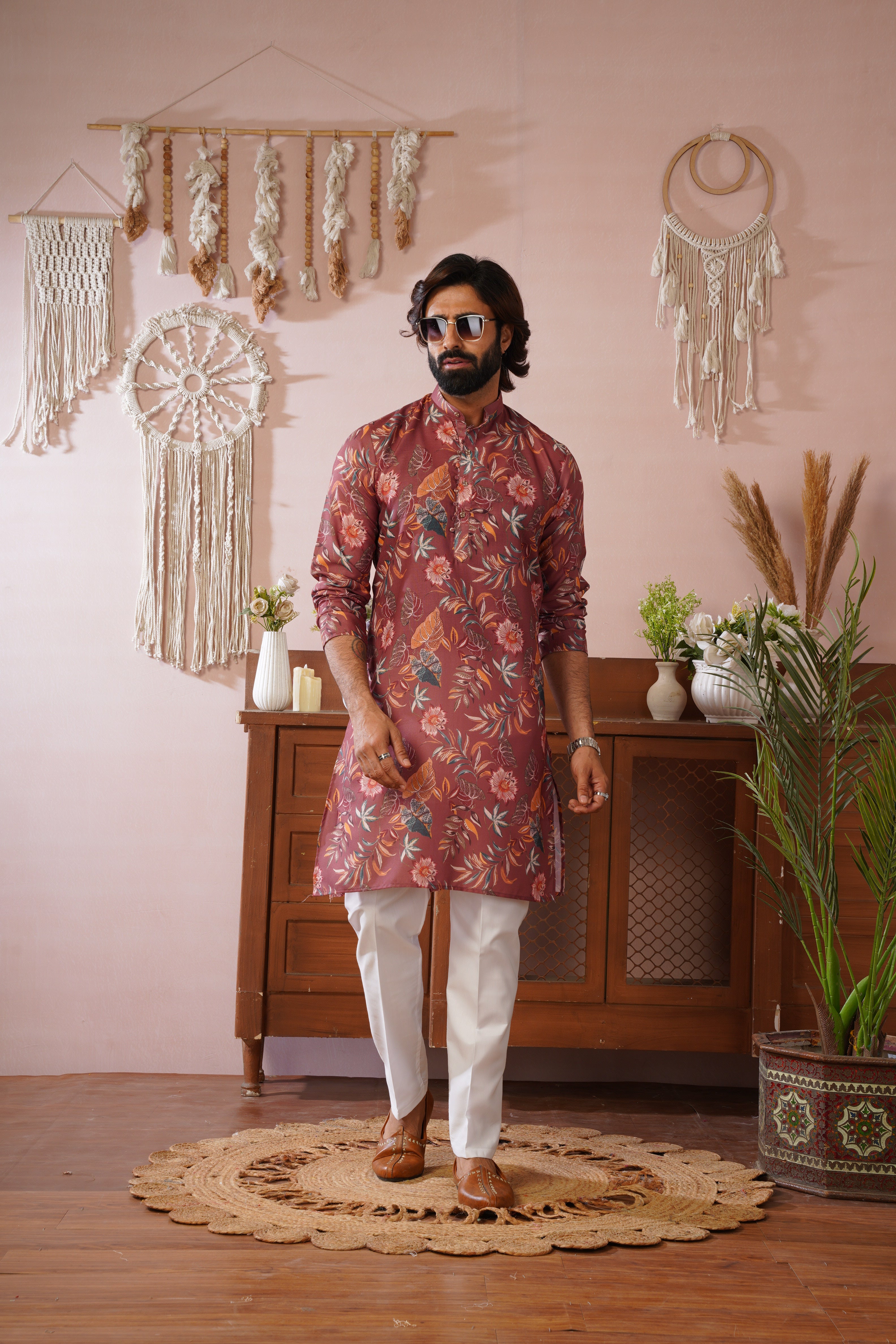 Rangrez Floral All-over Printed Brown Kurta Set
