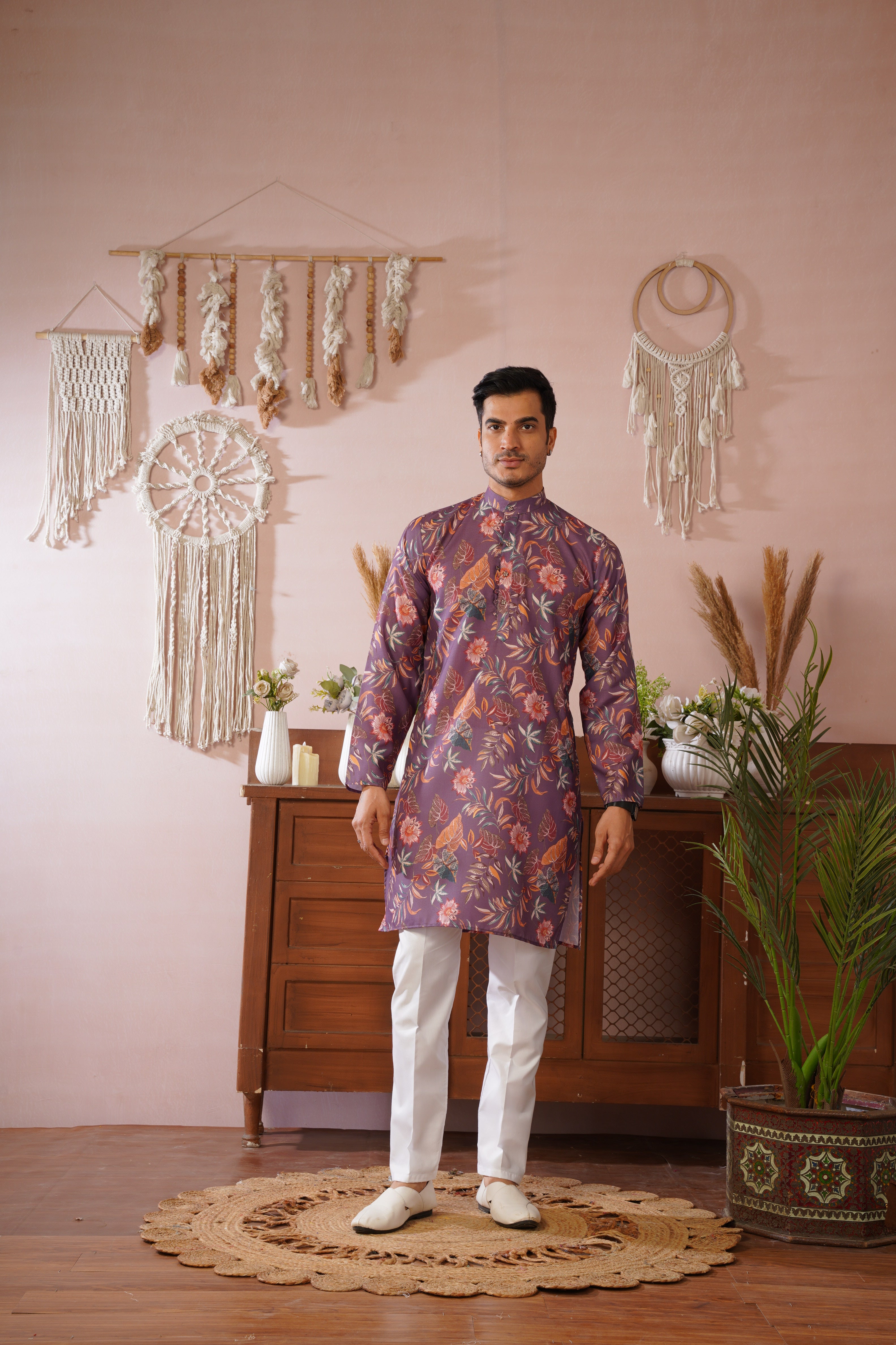 Rangrez Floral All-over Printed Purple Kurta Set