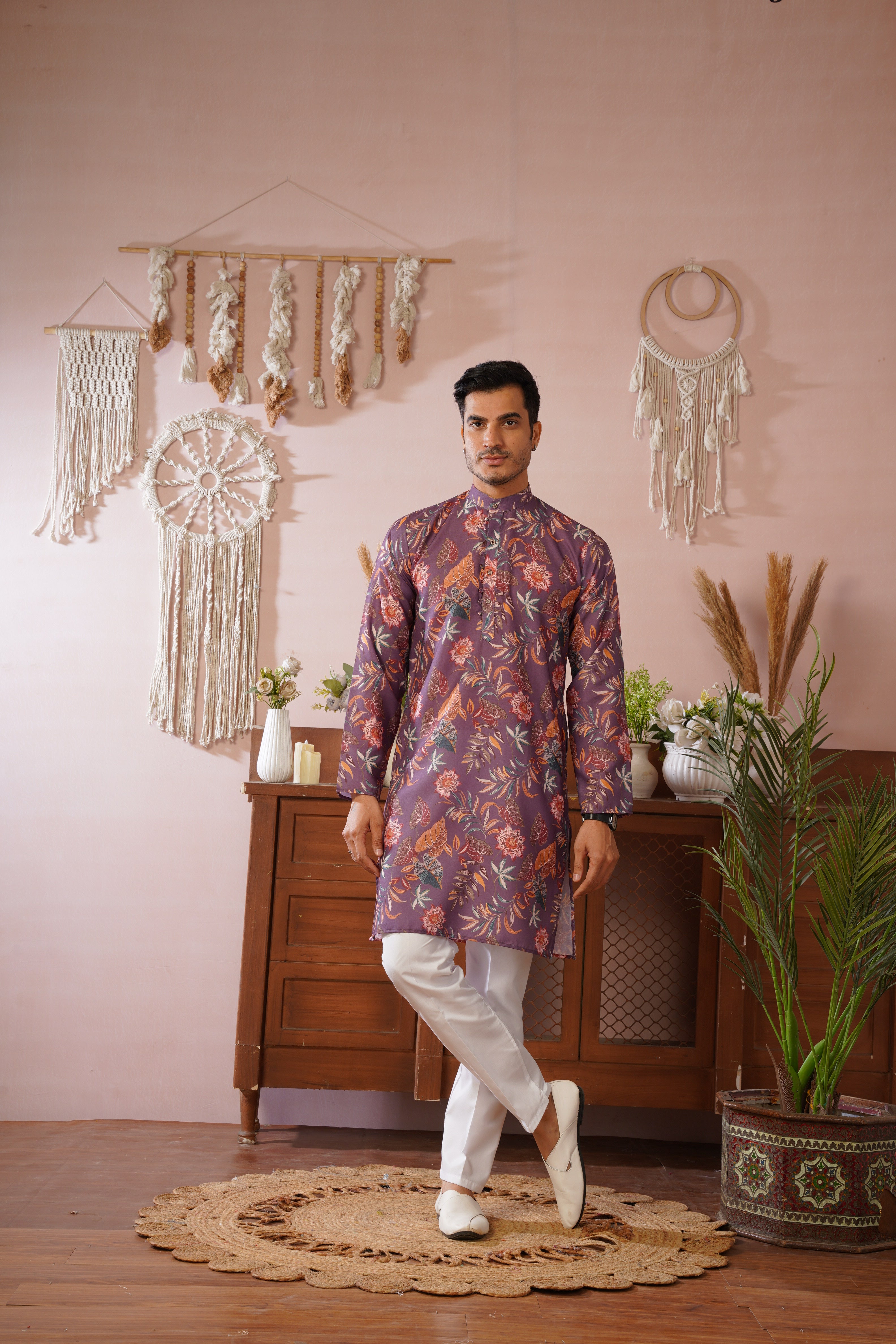 Rangrez Floral All-over Printed Purple Kurta Set