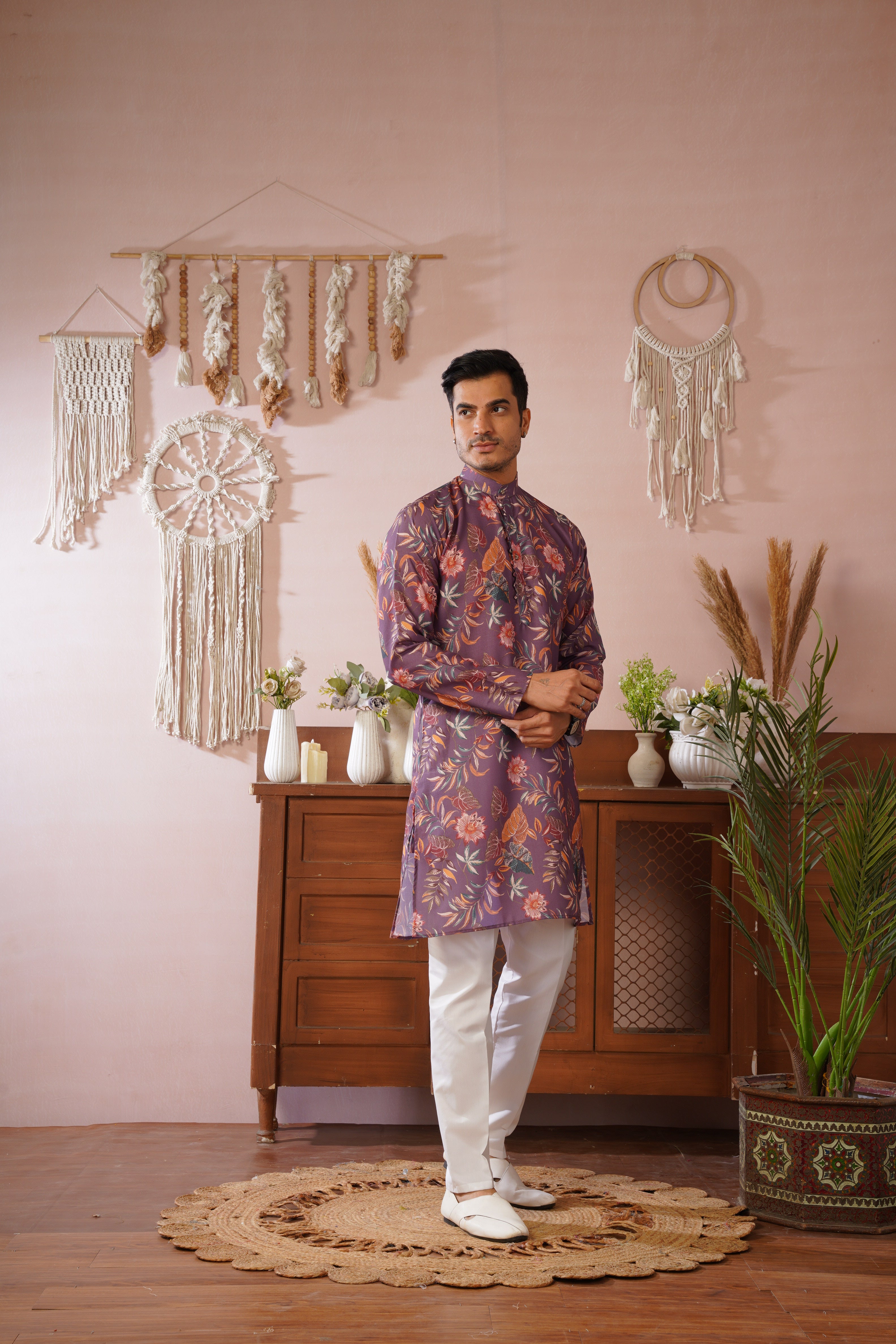 Rangrez Floral All-over Printed Purple Kurta Set