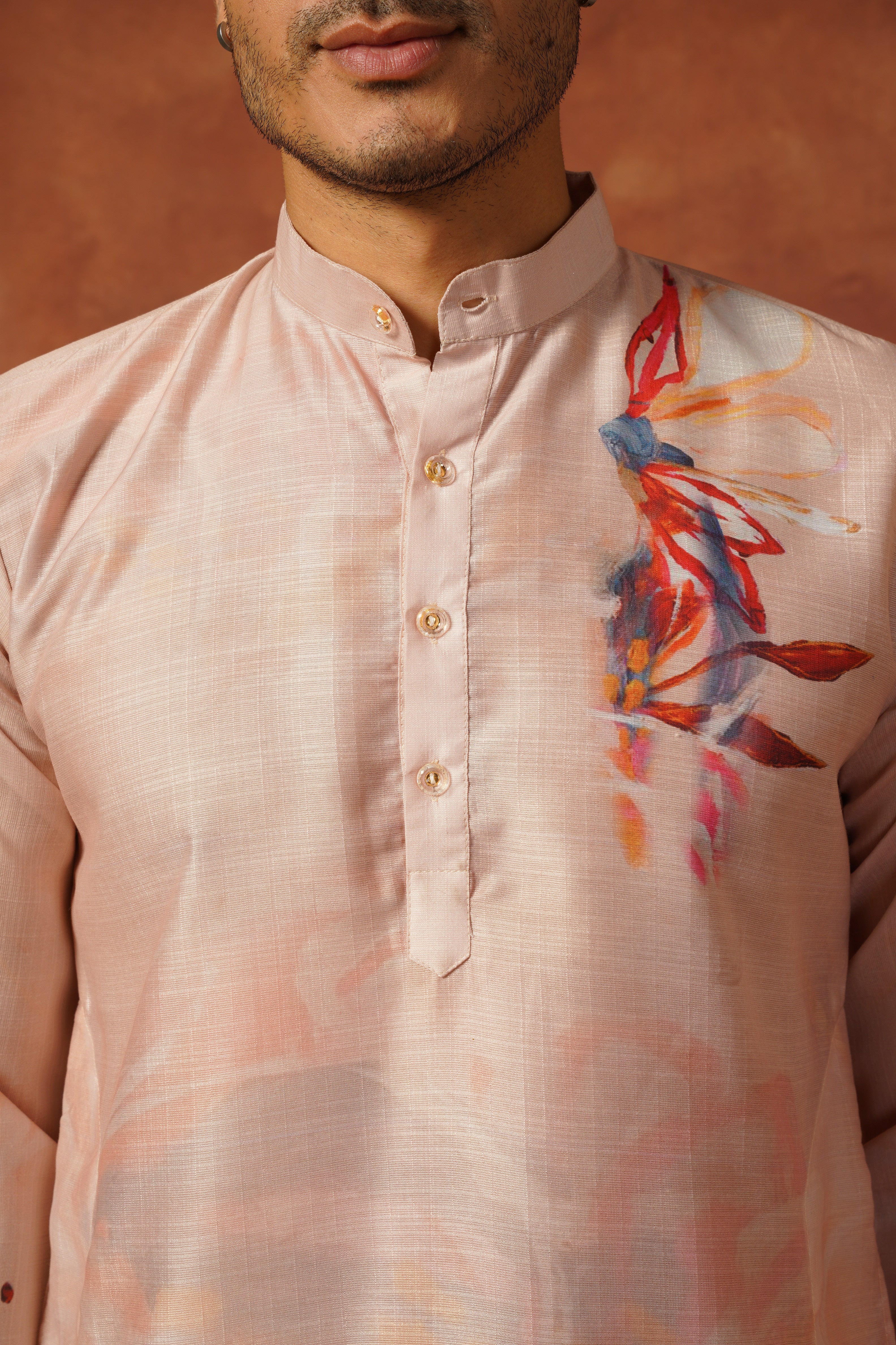 Men’s Cream Abstract Floral Kurta Set | Designer Festive Wear