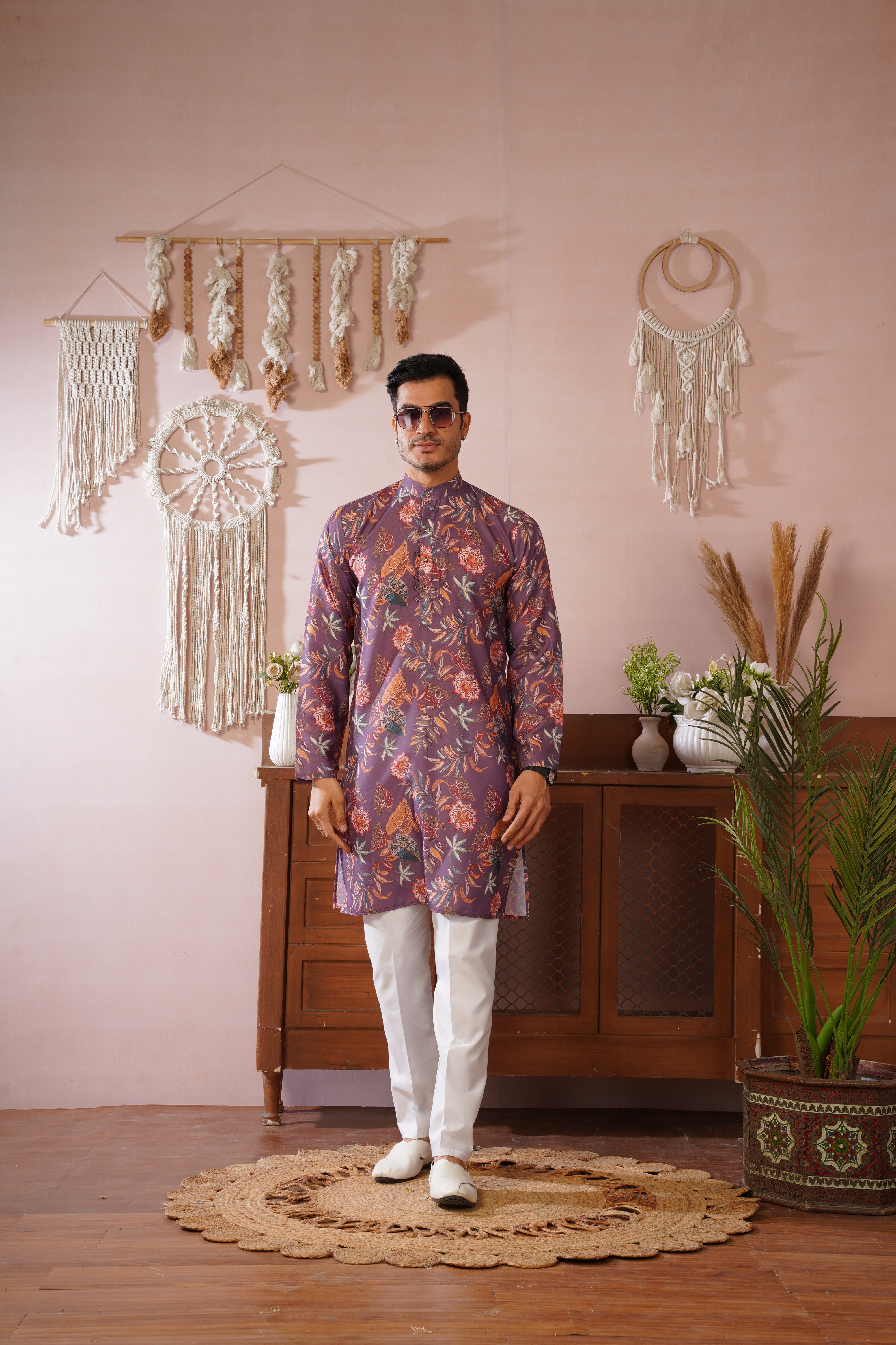 Rangrez Floral All-over Printed Purple Kurta Set