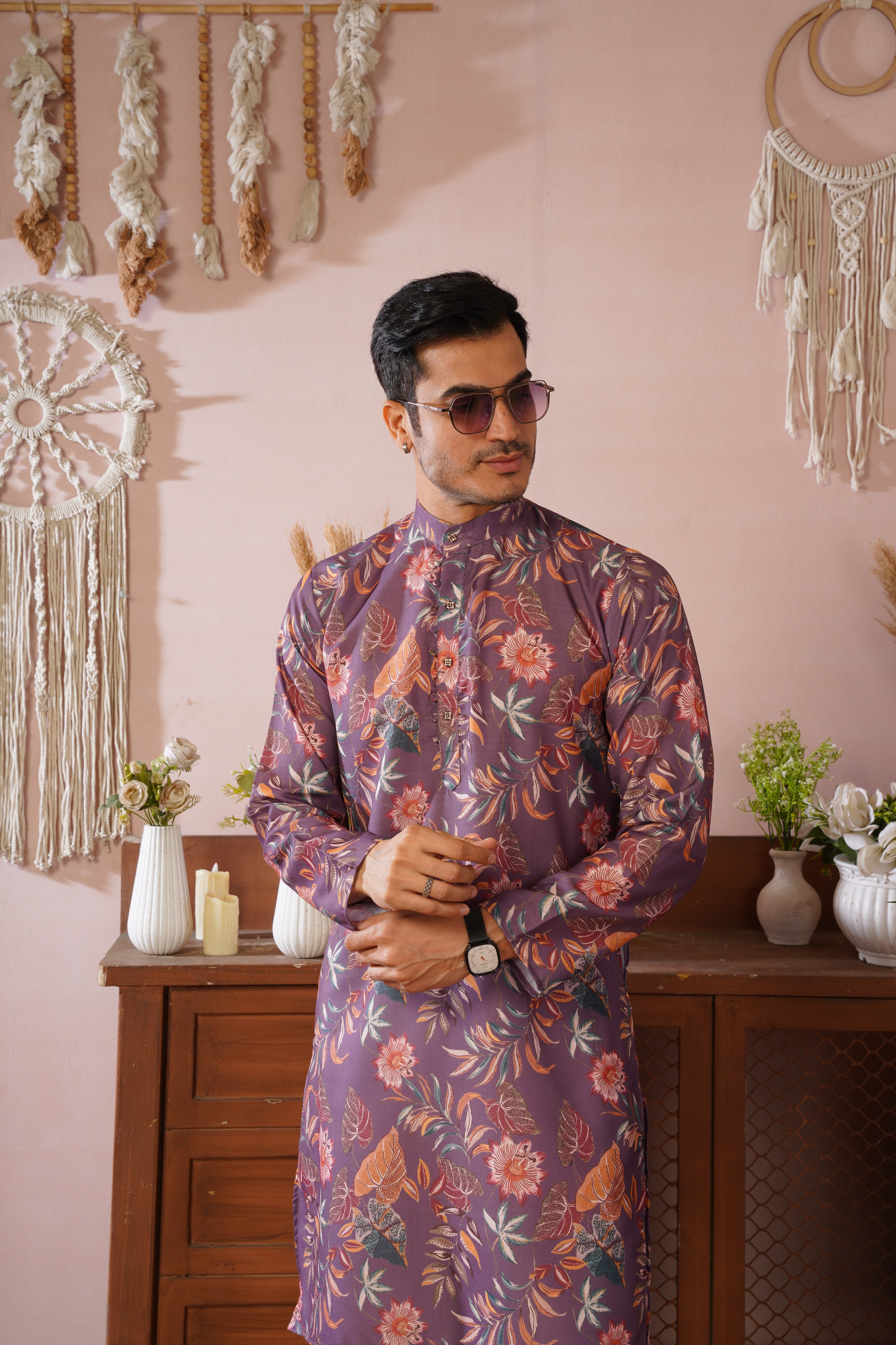 Rangrez Floral All-over Printed Purple Kurta Set