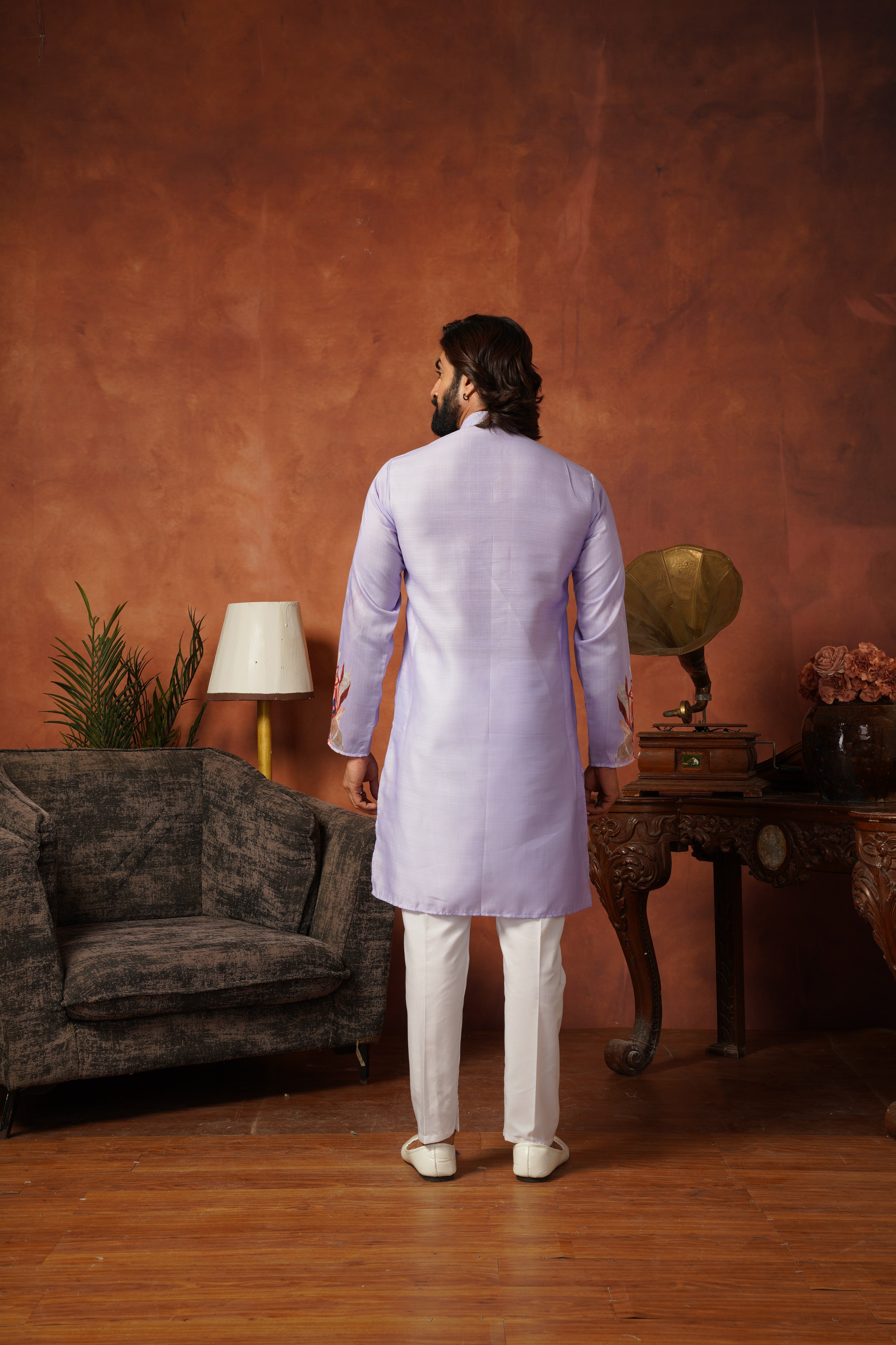 Men’s Lavender Abstract Floral Kurta Set | Designer Festive Wear