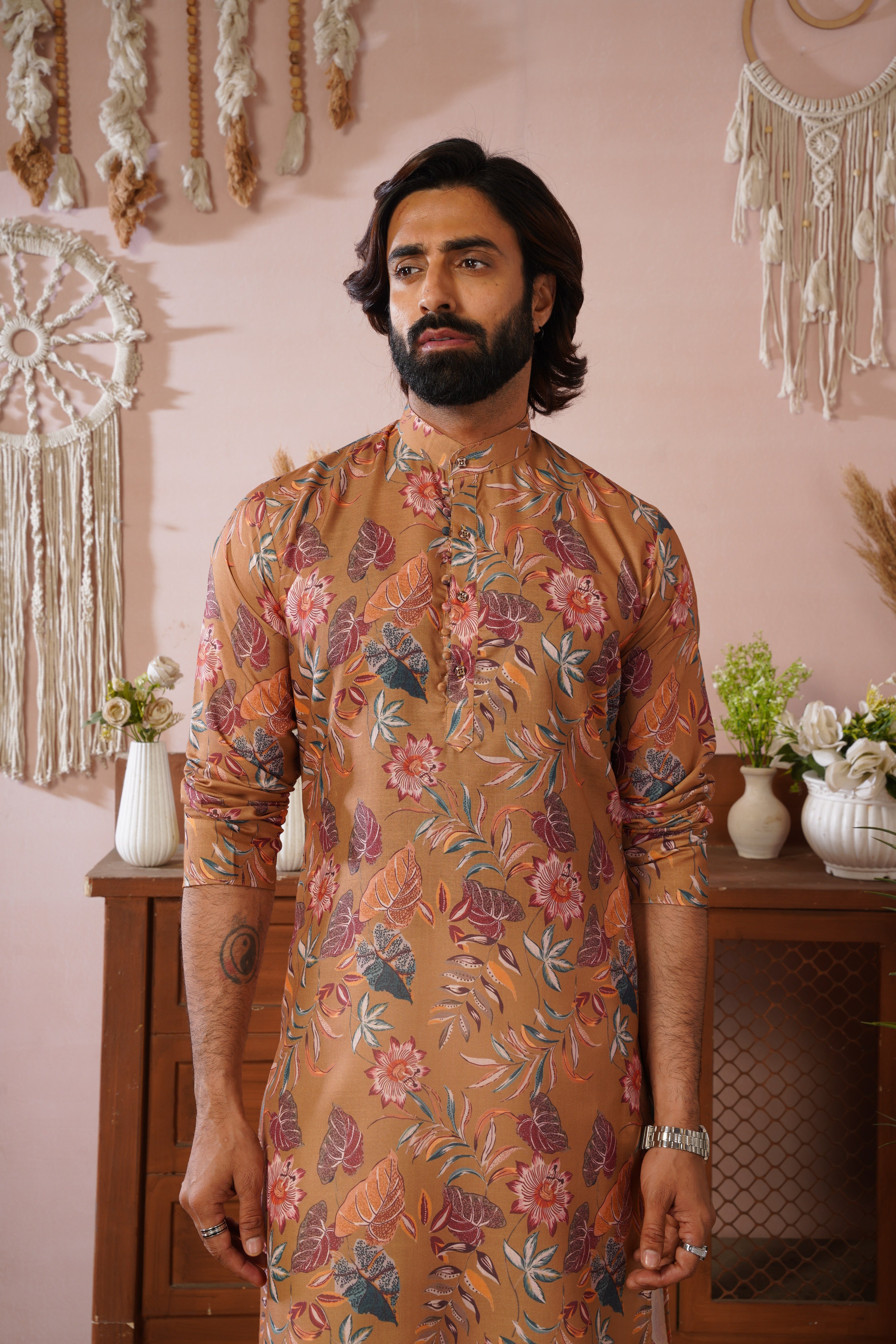 Rangrez Floral All-over Printed Yellow Kurta Set