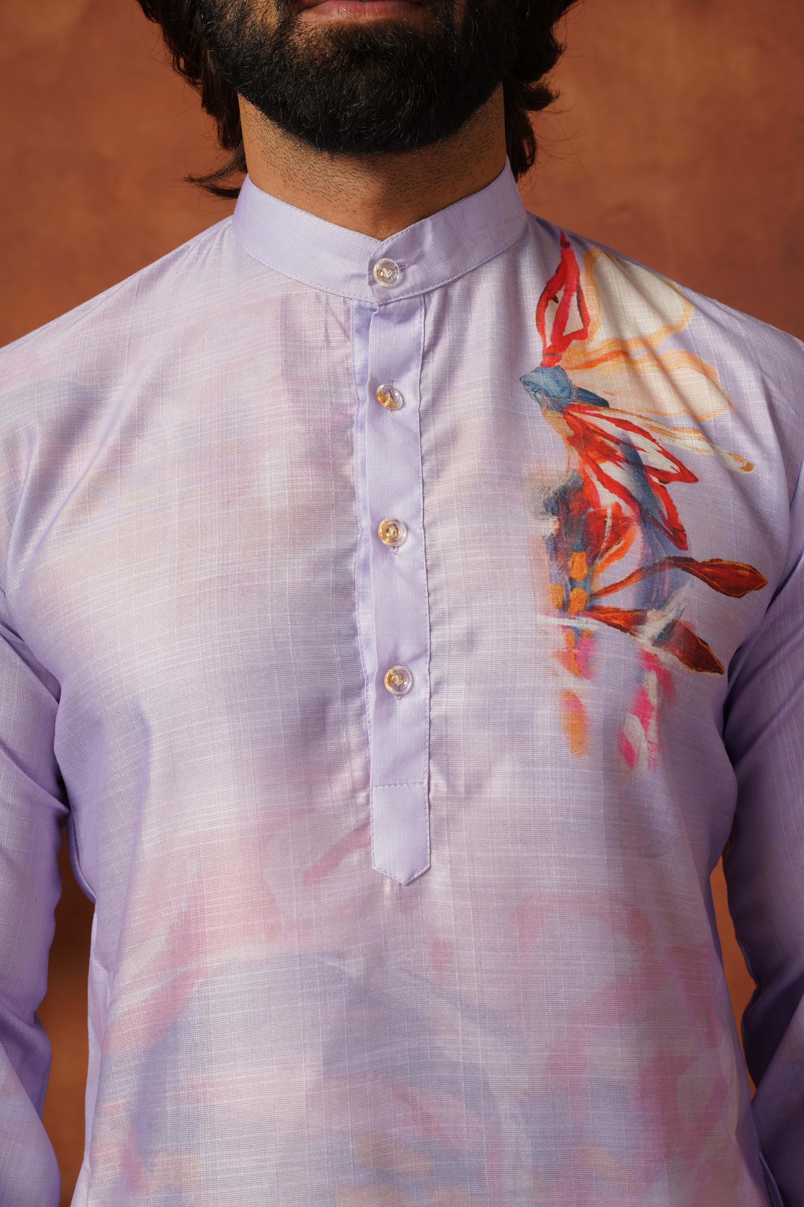 Men’s Lavender Abstract Floral Kurta Set | Designer Festive Wear