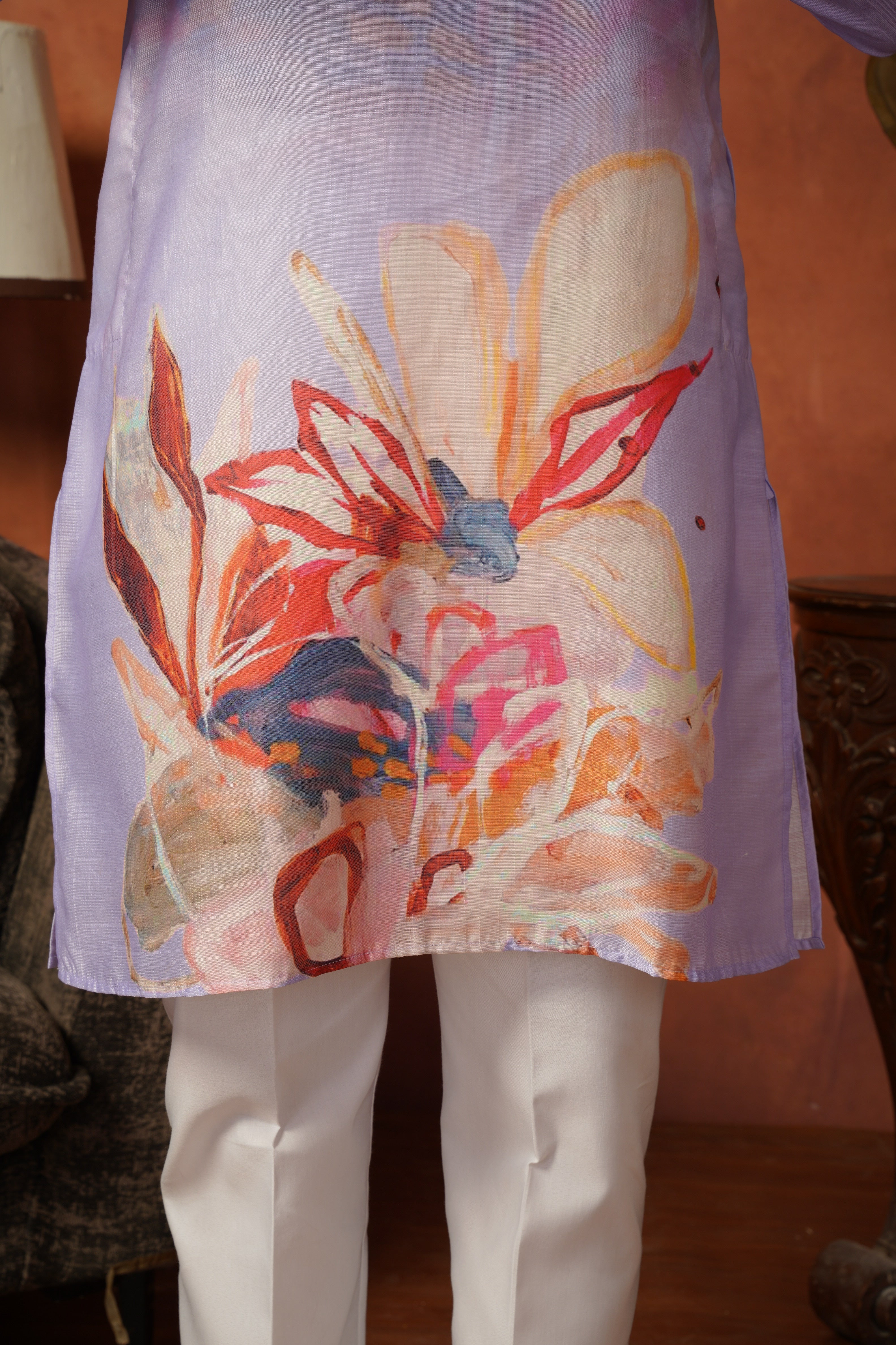 Men’s Lavender Abstract Floral Kurta Set | Designer Festive Wear