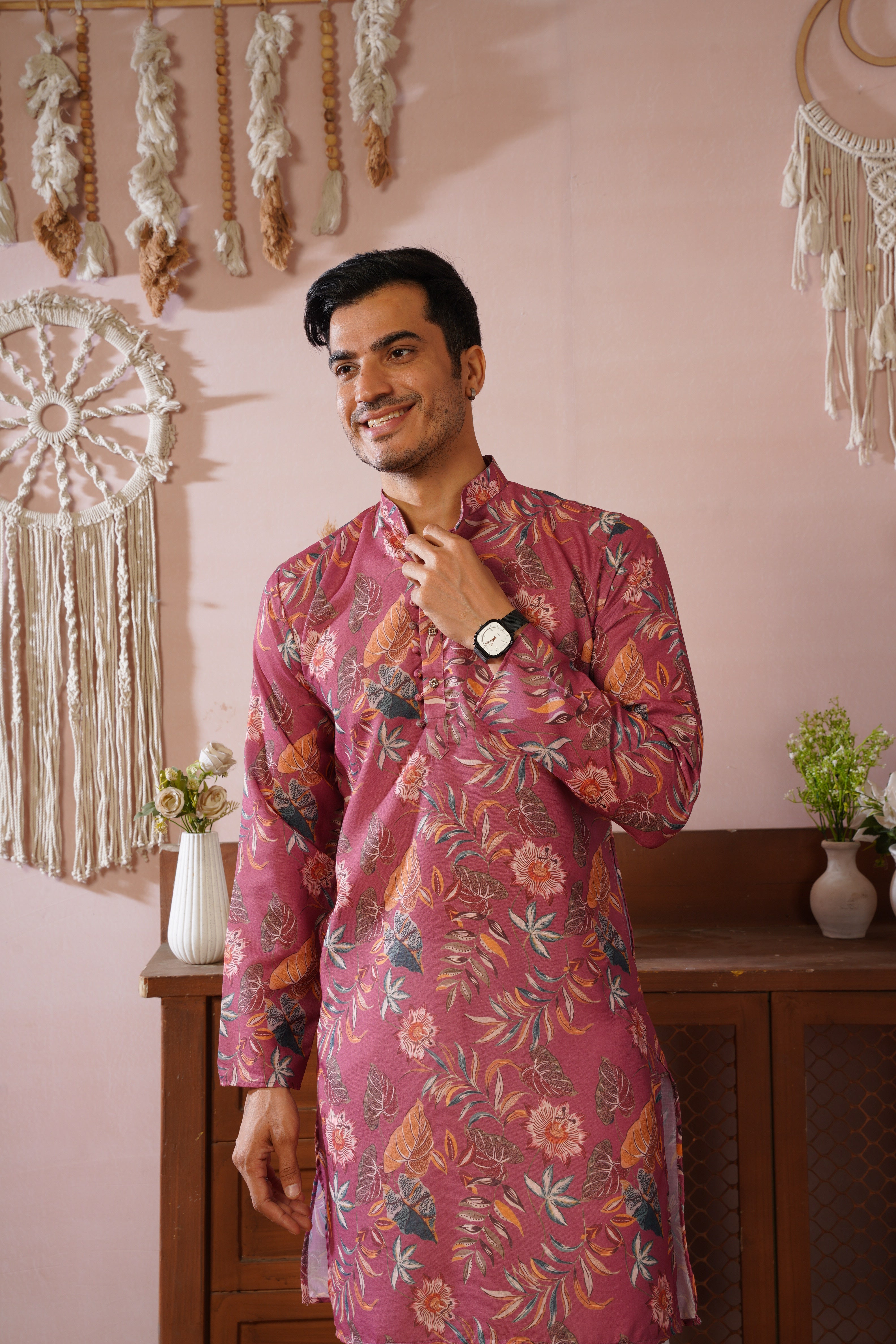Rangrez Floral All-over Printed Pink Kurta Set