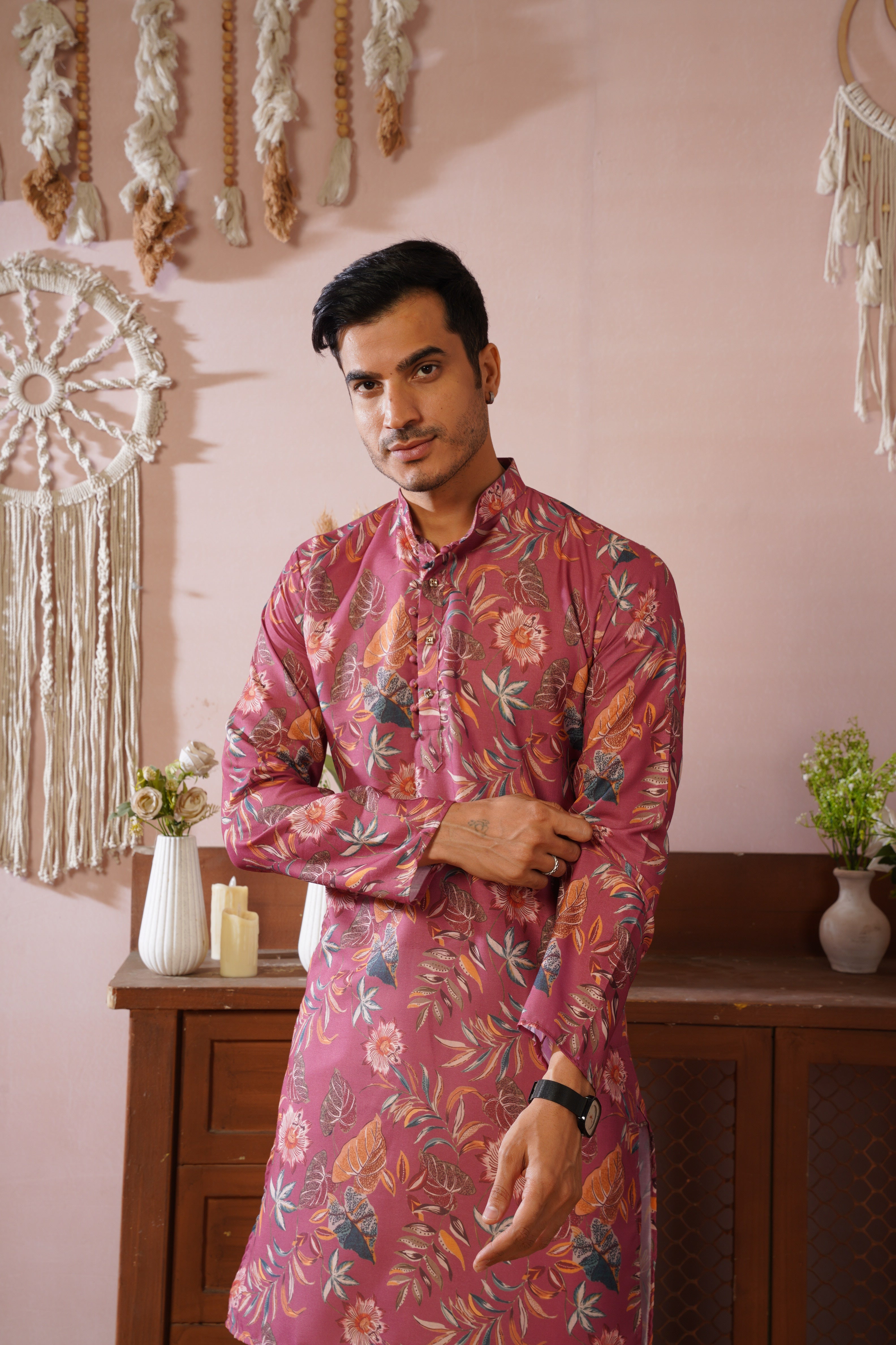 Rangrez Floral All-over Printed Pink Kurta Set