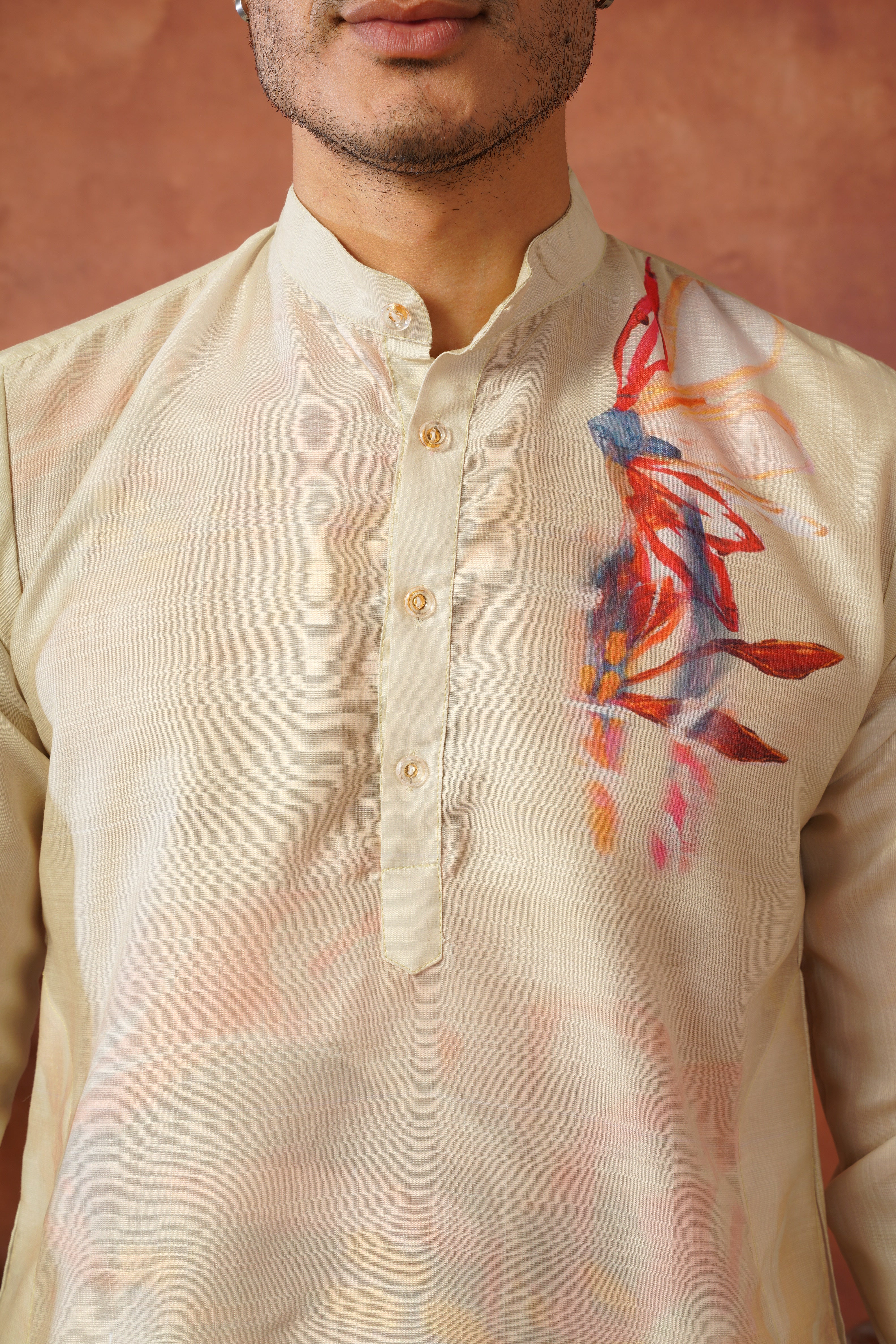 Men’s Pista Green Abstract Floral Kurta Set | Designer Festive Wear