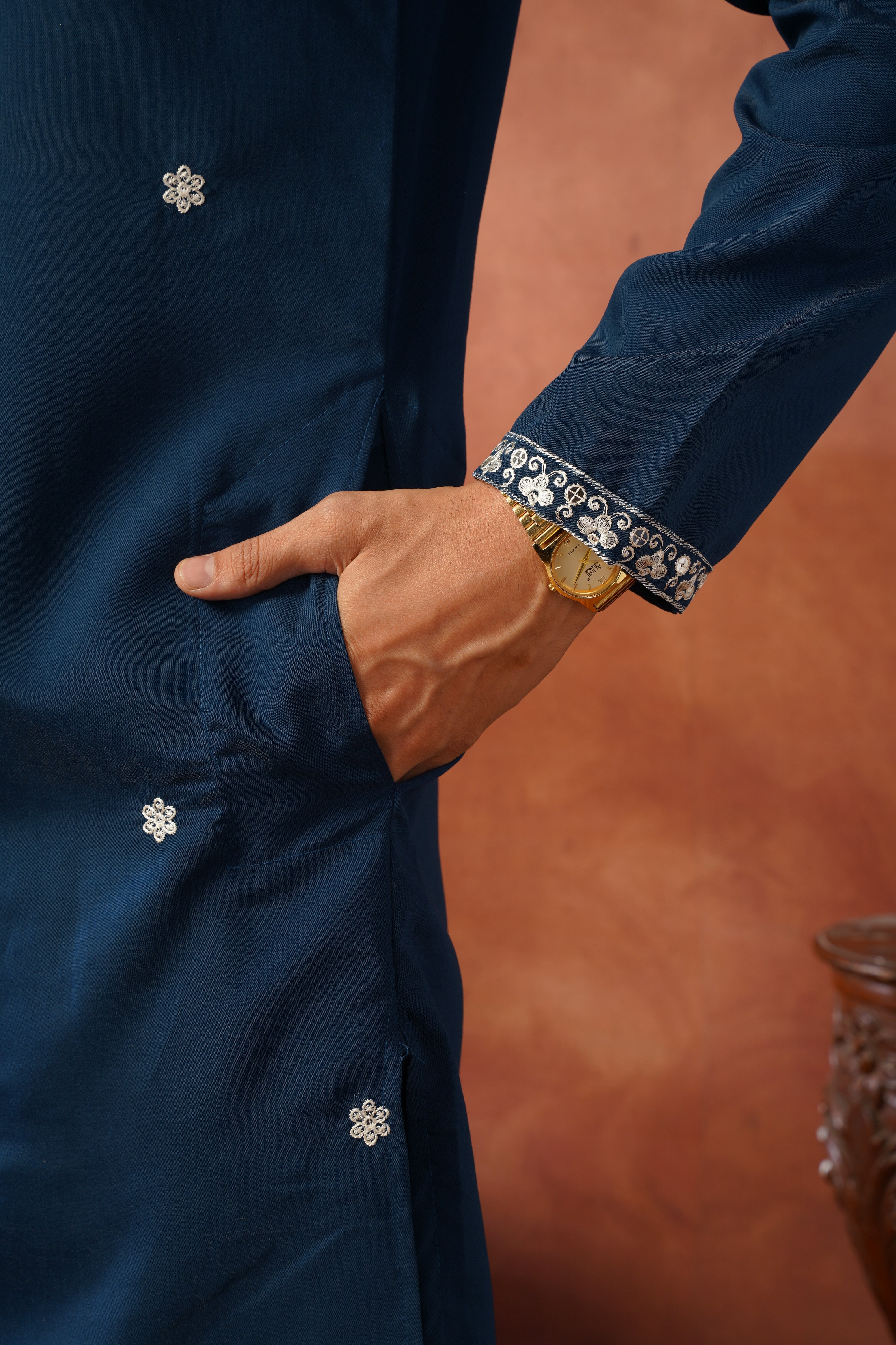 Dhara Embroidered Sequin Neckwork Blue Kurta Set