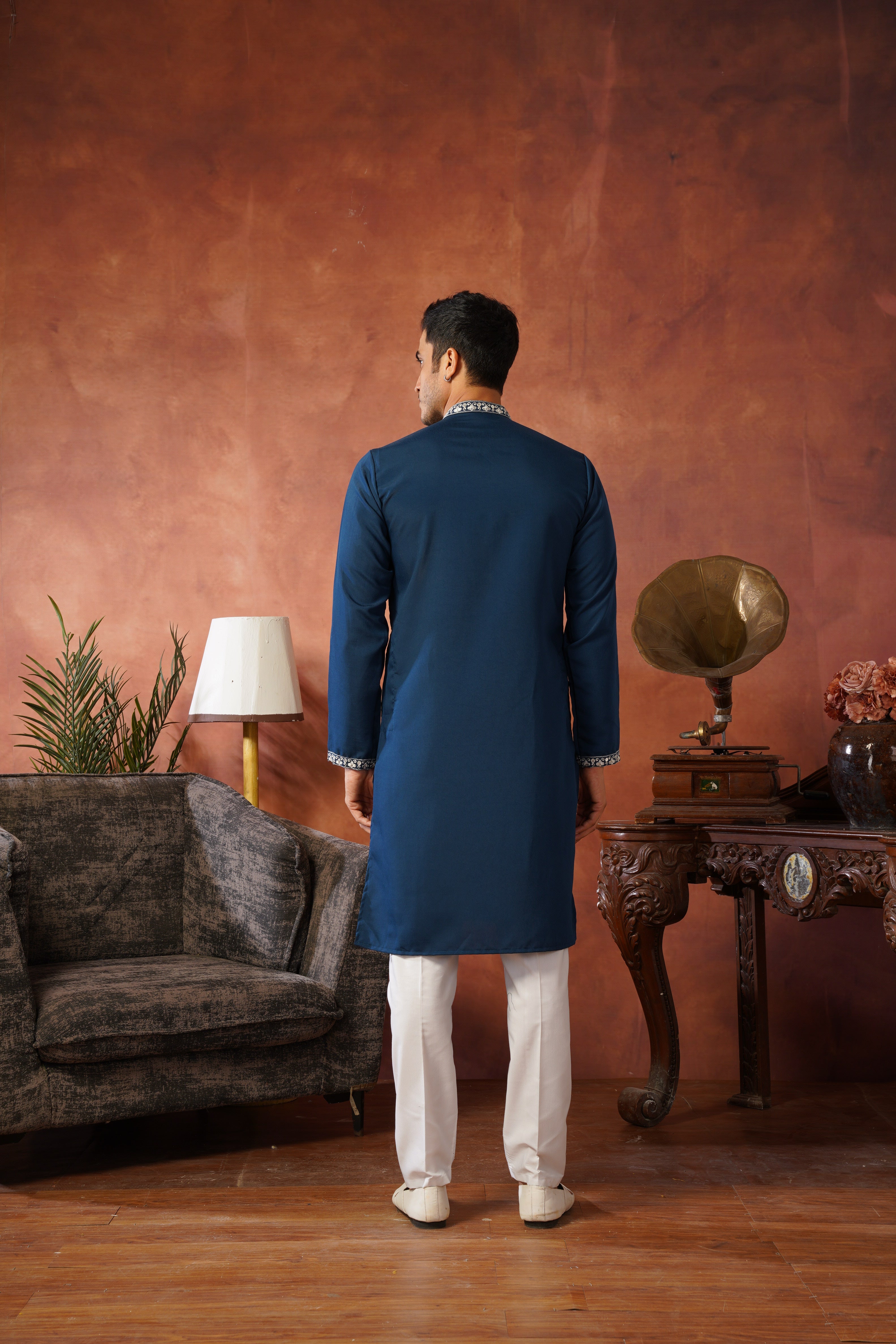 Dhara Embroidered Sequin Neckwork Blue Kurta Set