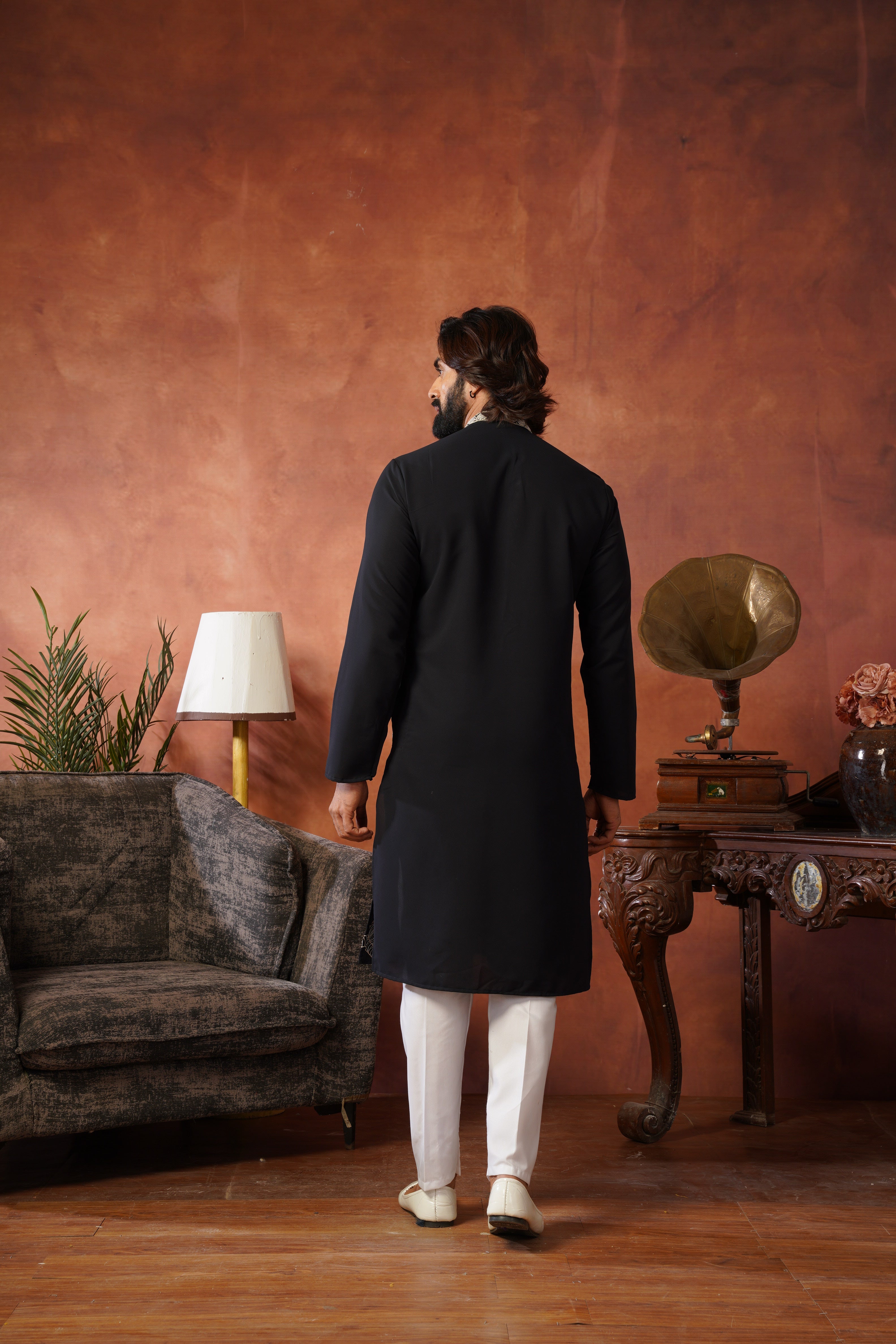 Shehnshah Premium Neckwork Embroidery Black Kurta Set