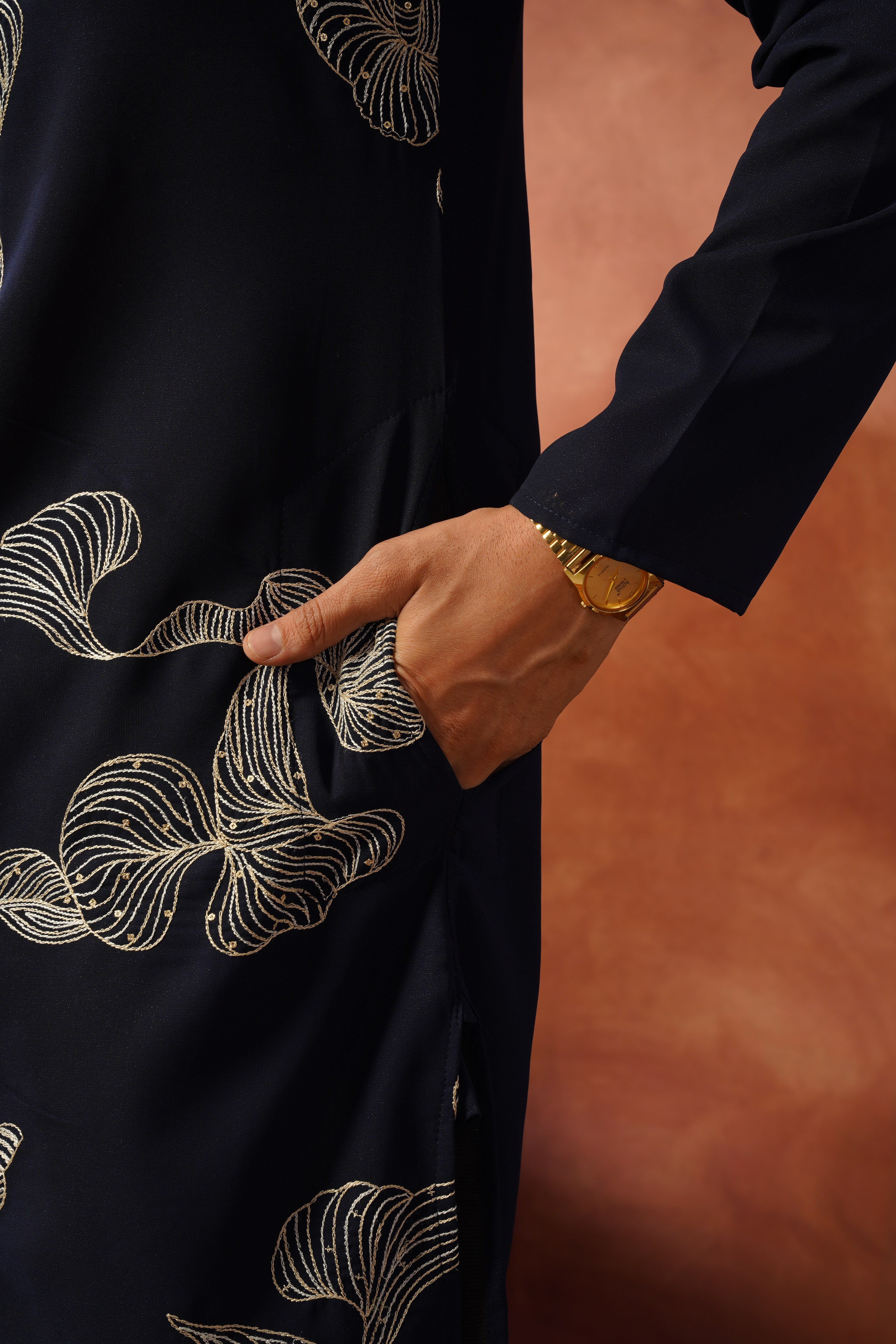 Shehnshah Premium Neckwork Embroidery Navy Kurta Set