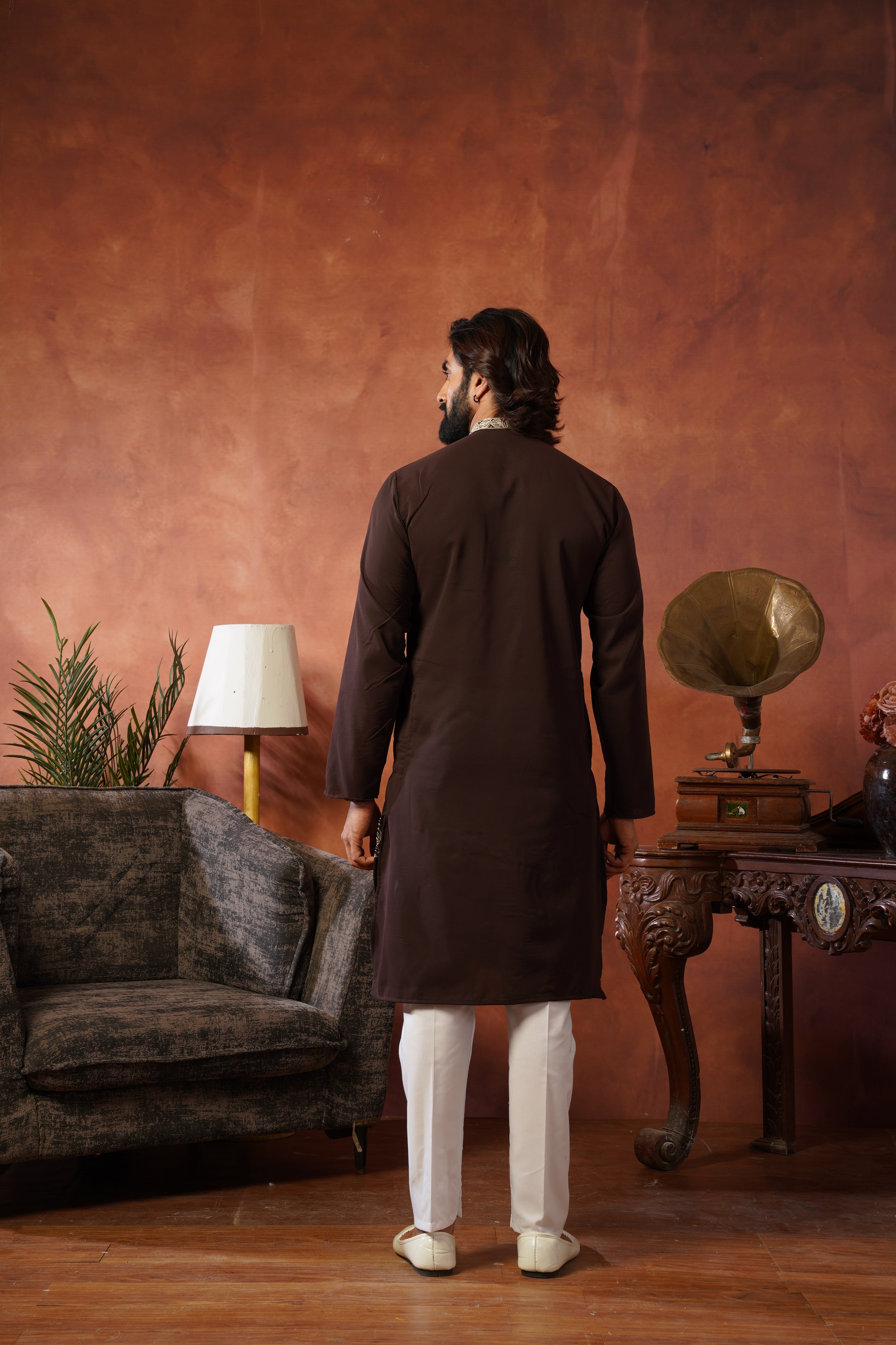 Shehnshah Premium Neckwork Embroidery Coffee Kurta Set