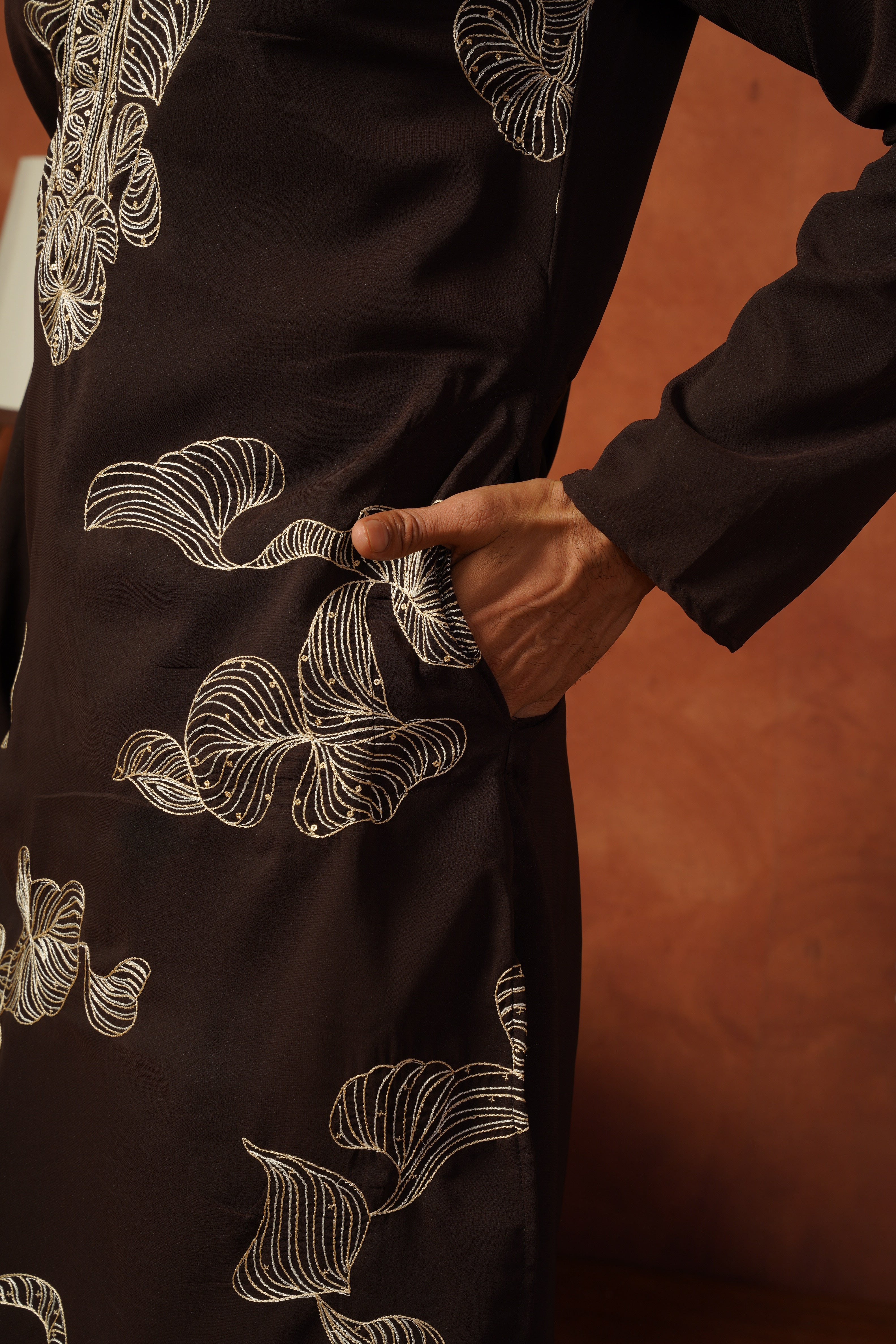 Shehnshah Premium Neckwork Embroidery Coffee Kurta Set