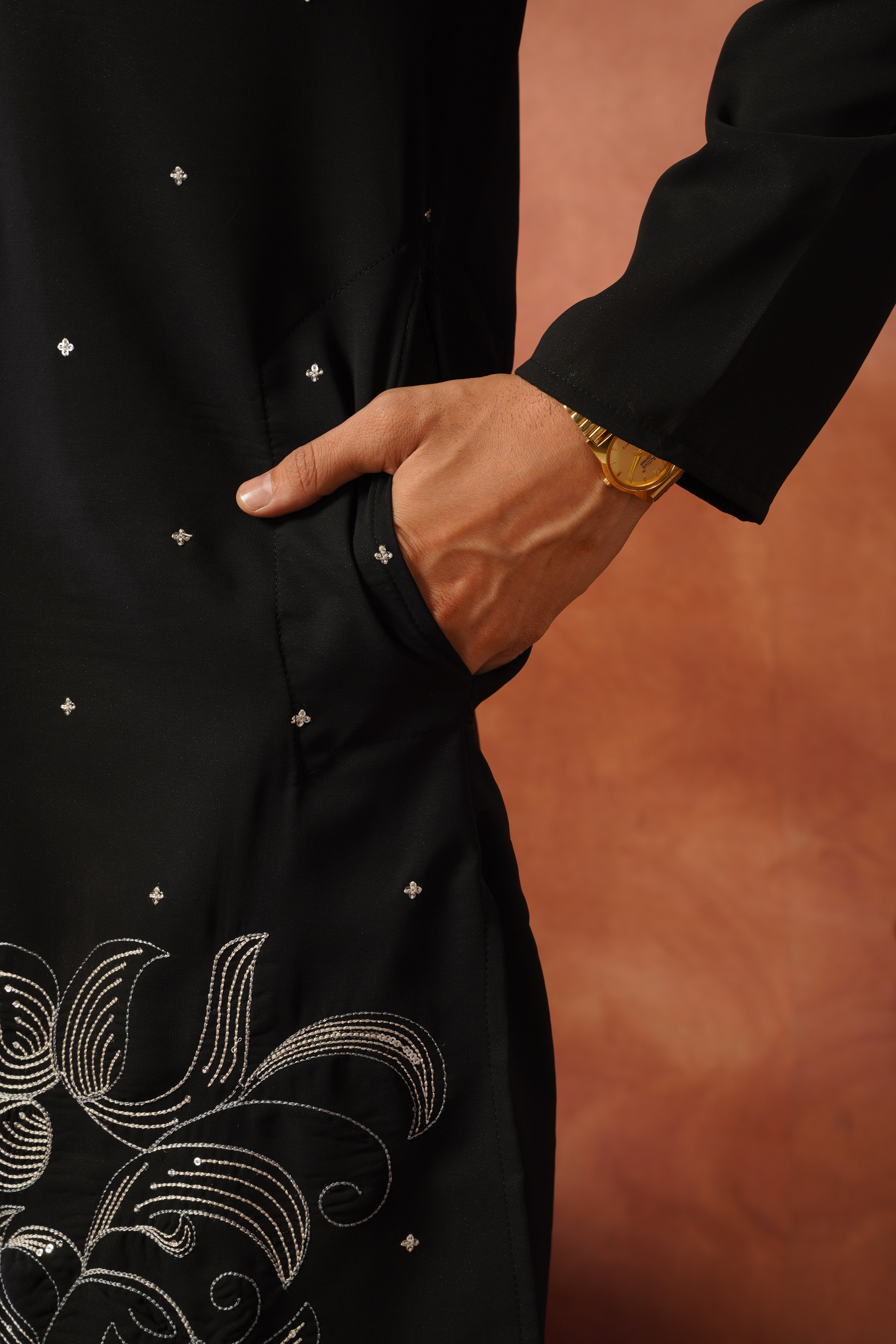 Luxury Neckwork Embroidered Black Kurta Set for Mens