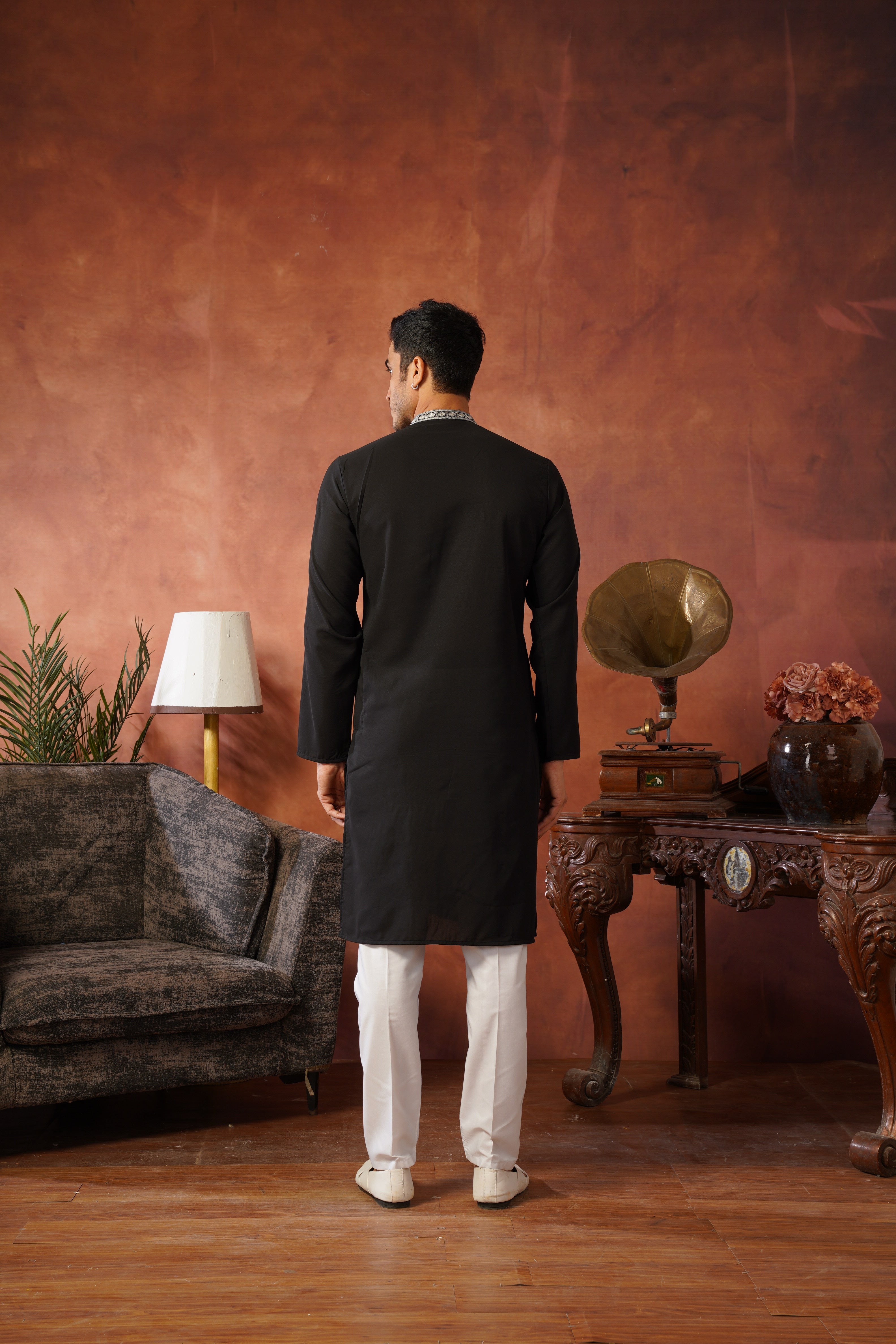 Luxury Neckwork Embroidered Black Kurta Set for Mens