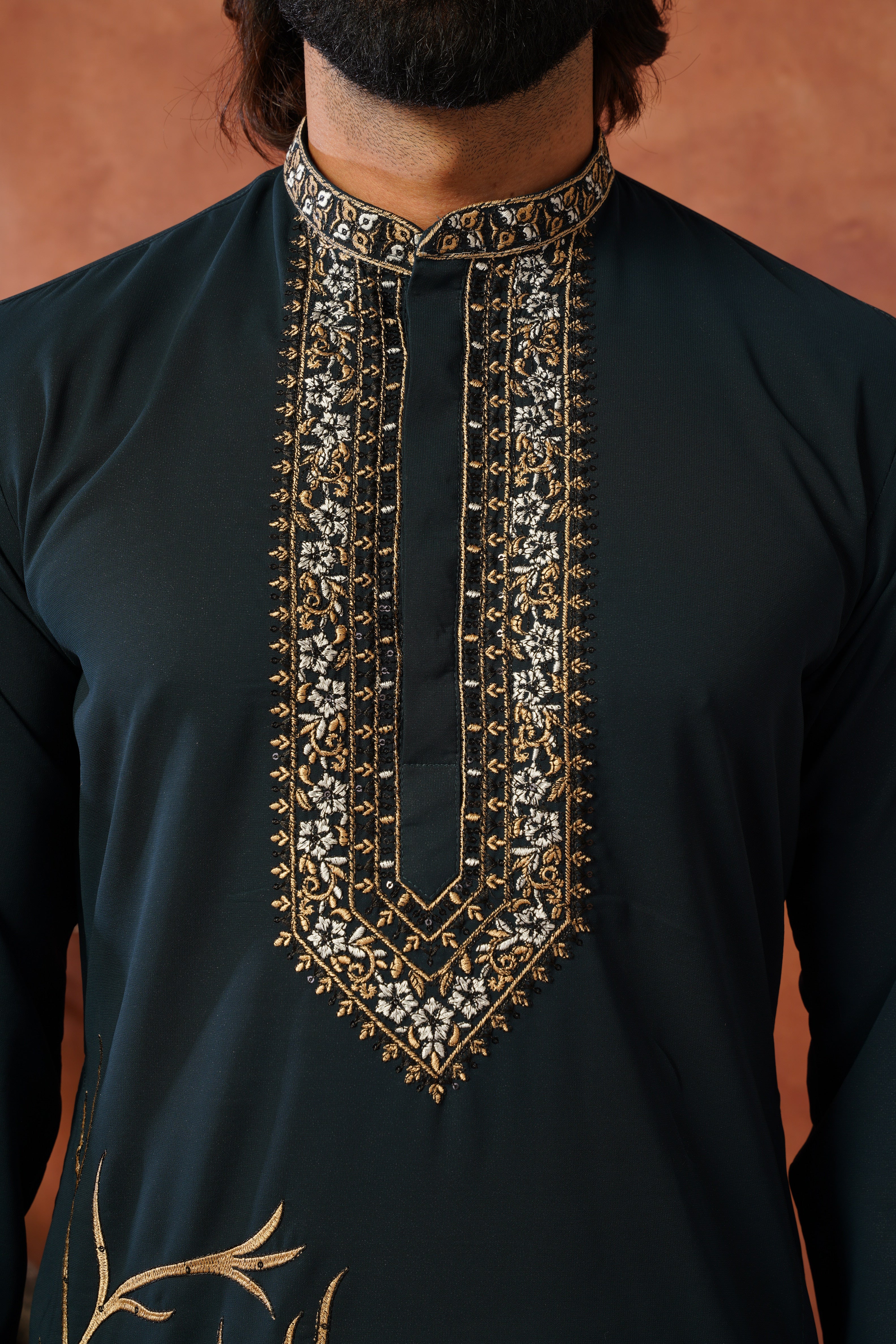 Wildlife Embroidered Peacock Blue Kurta Set