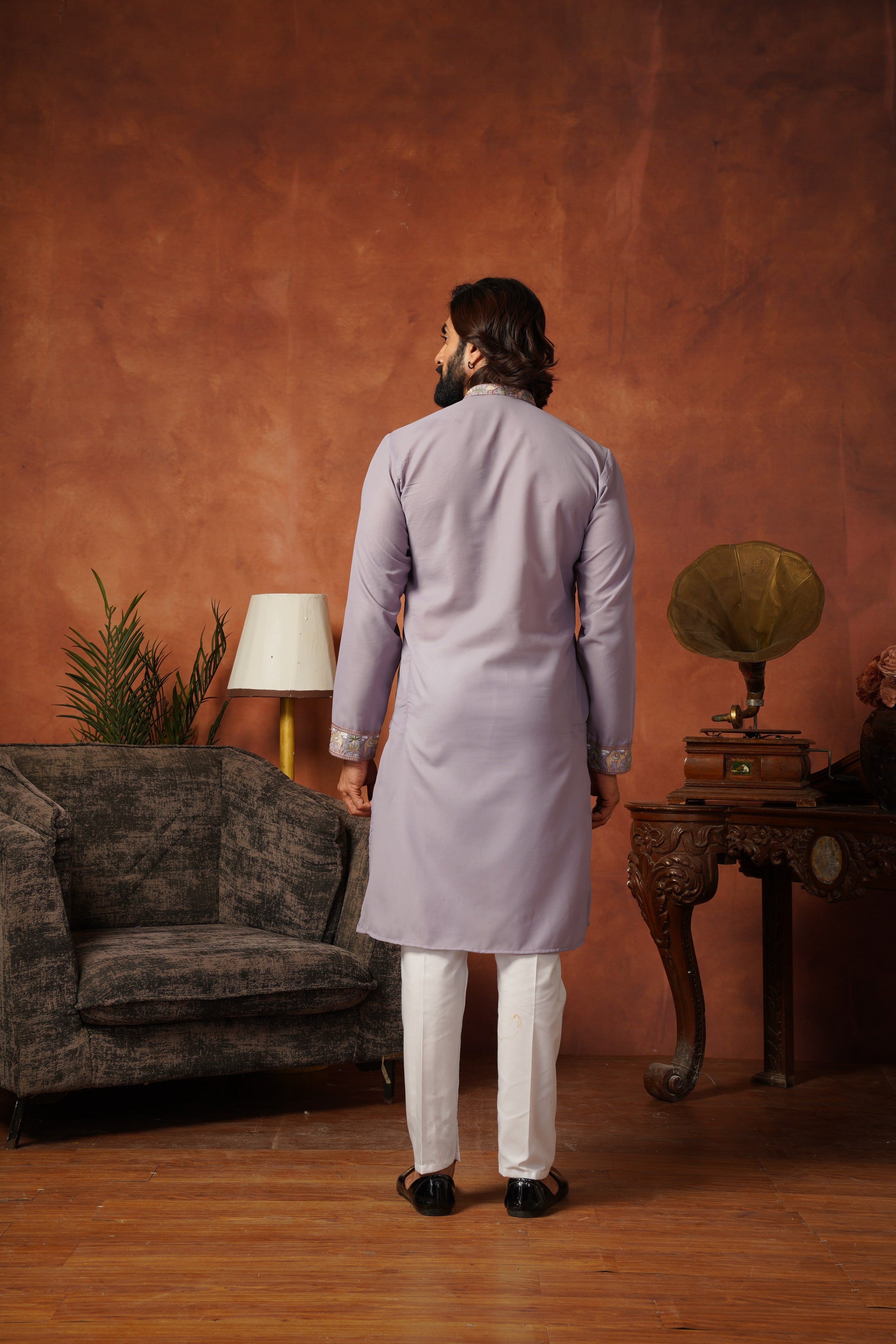 Designer Desert Theme Embroidered Lavender Kurta Set