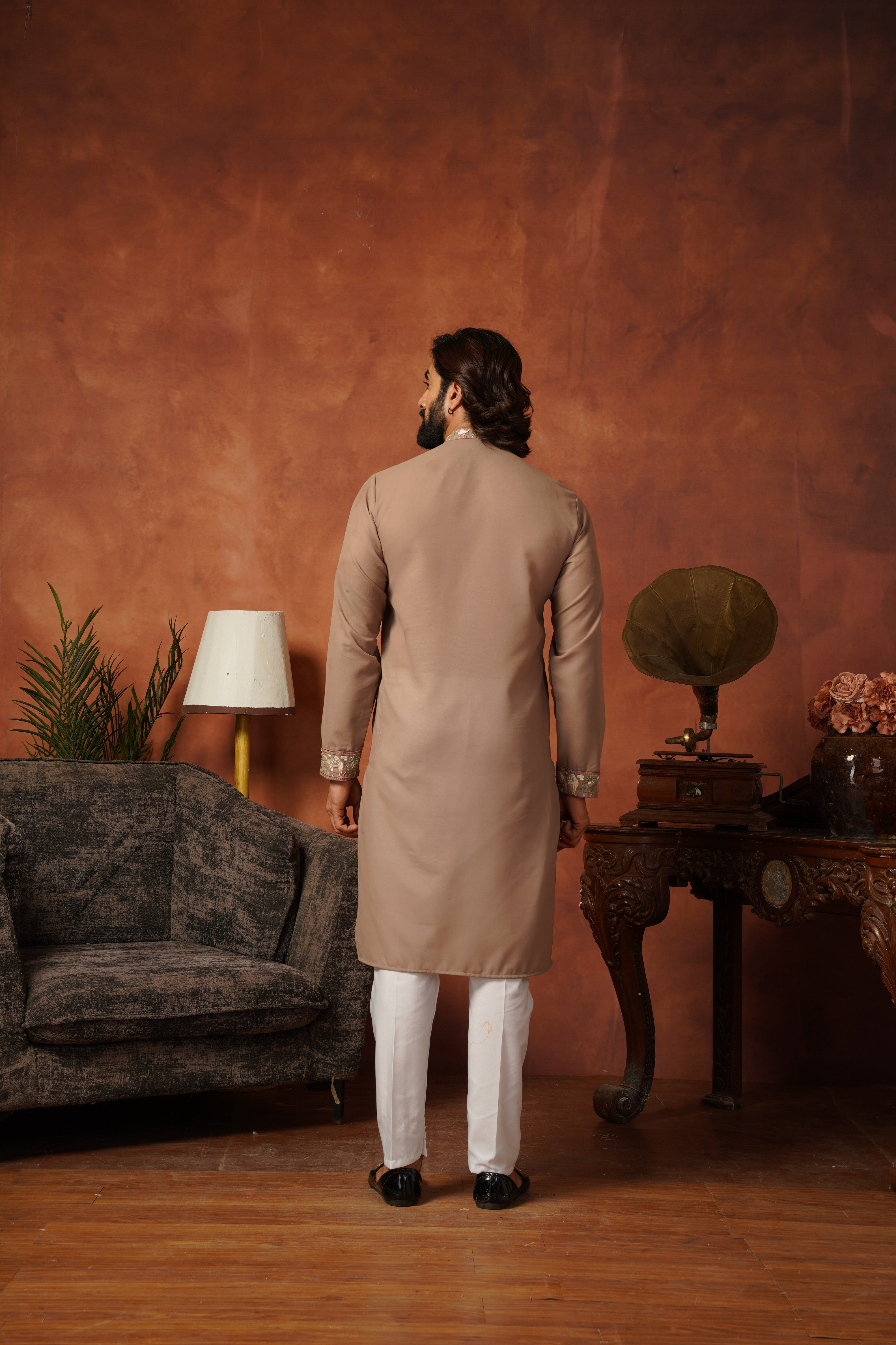 Designer Desert Theme Embroidered Rust Kurta Set