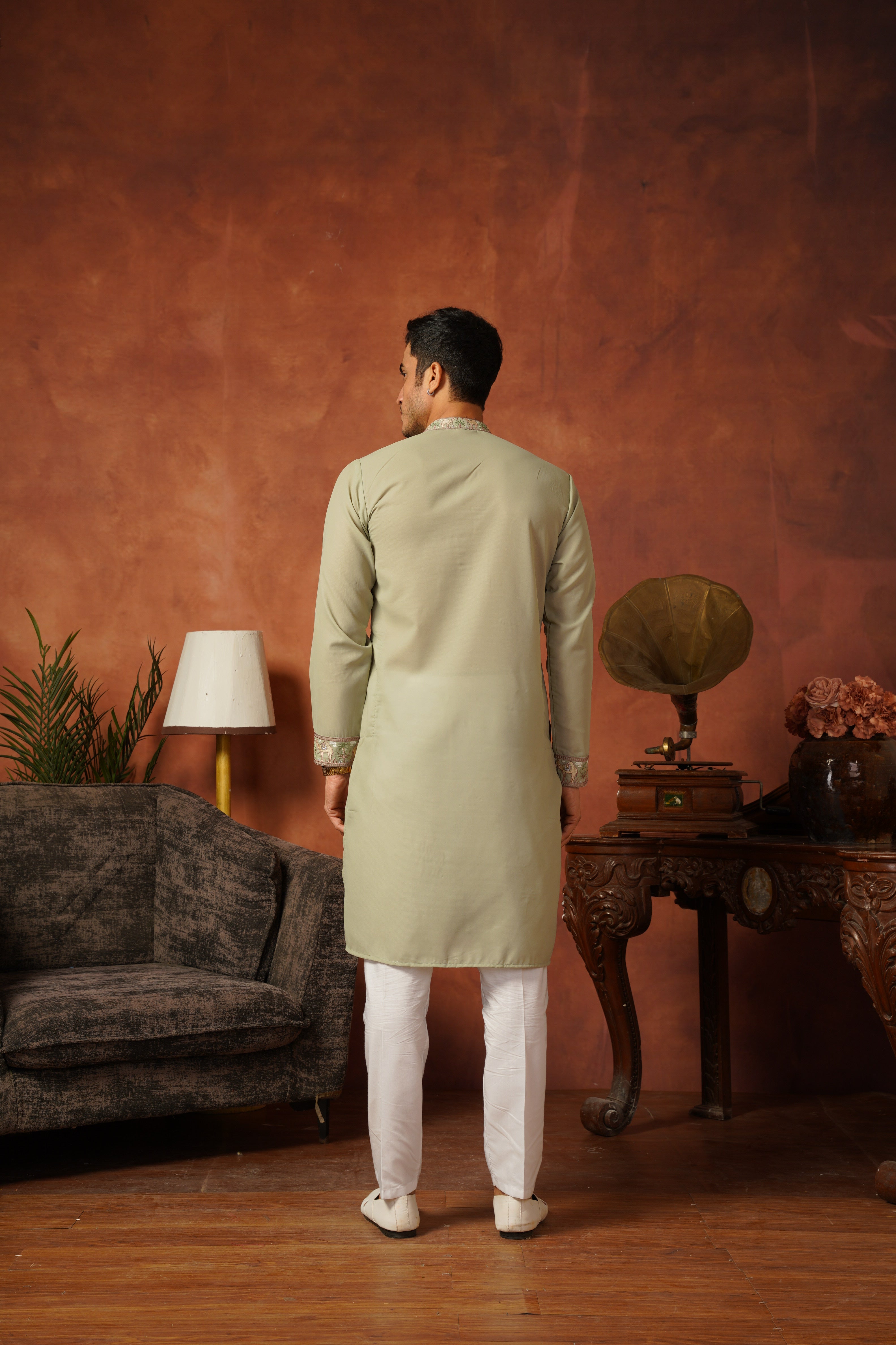 Designer Desert Theme Embroidered Pista Kurta Set