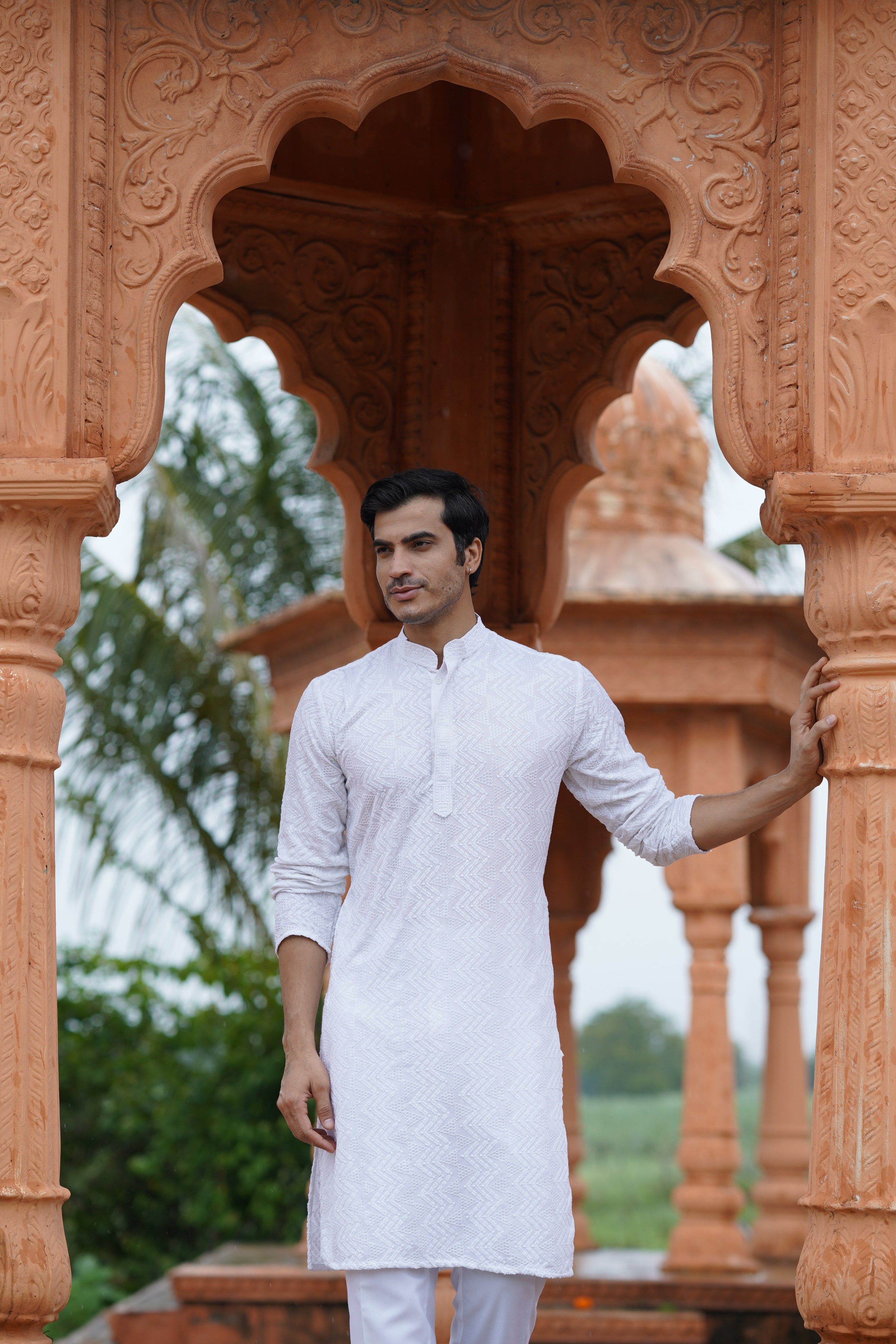 Men's White Sequin Embellished Kurta
