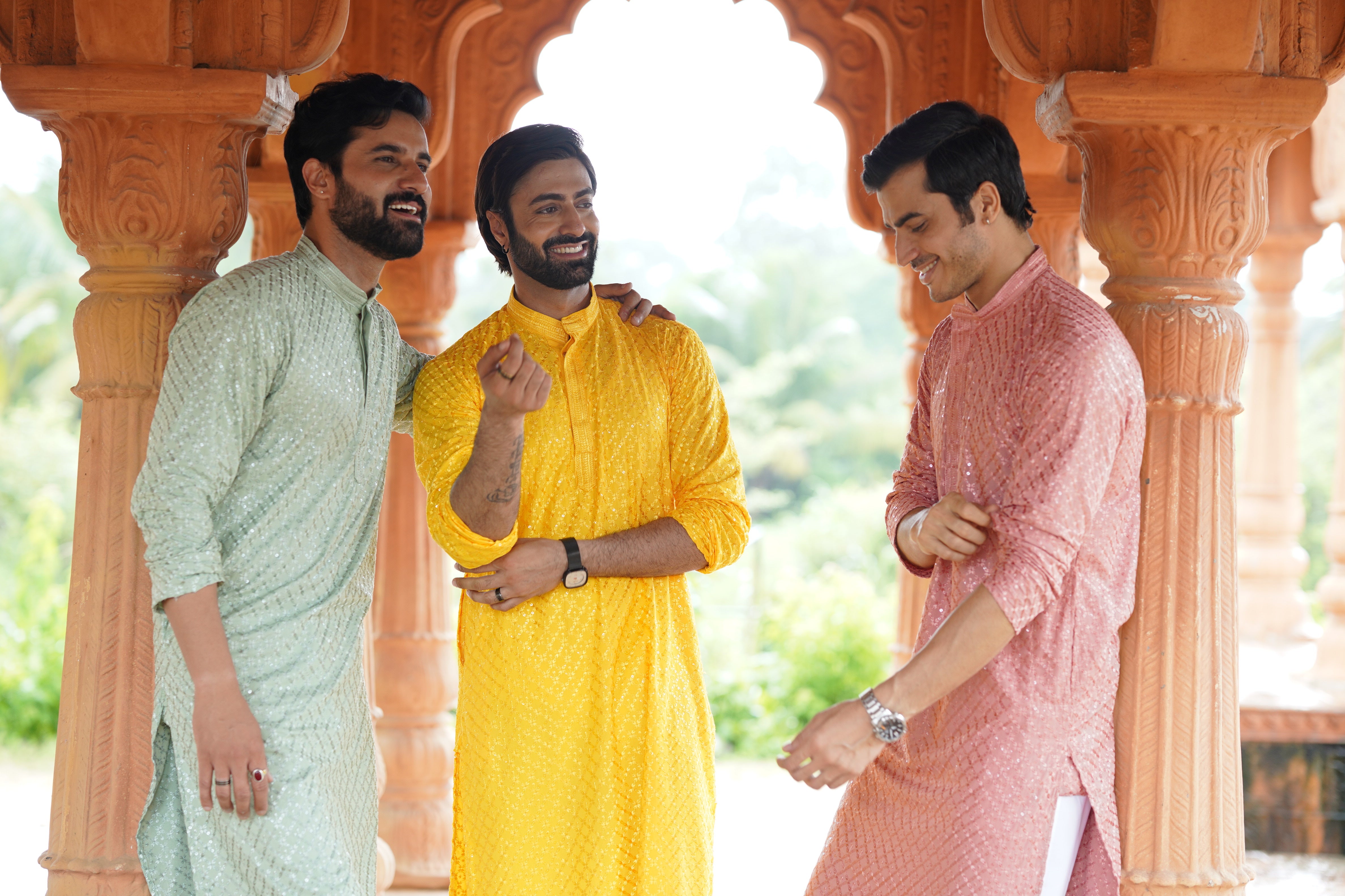 Men’s Mustard Viscose Kurta with Sequin Detailing