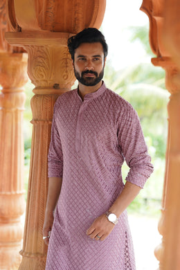 Men’s Mauve Viscose Kurta with Sequin Detailing