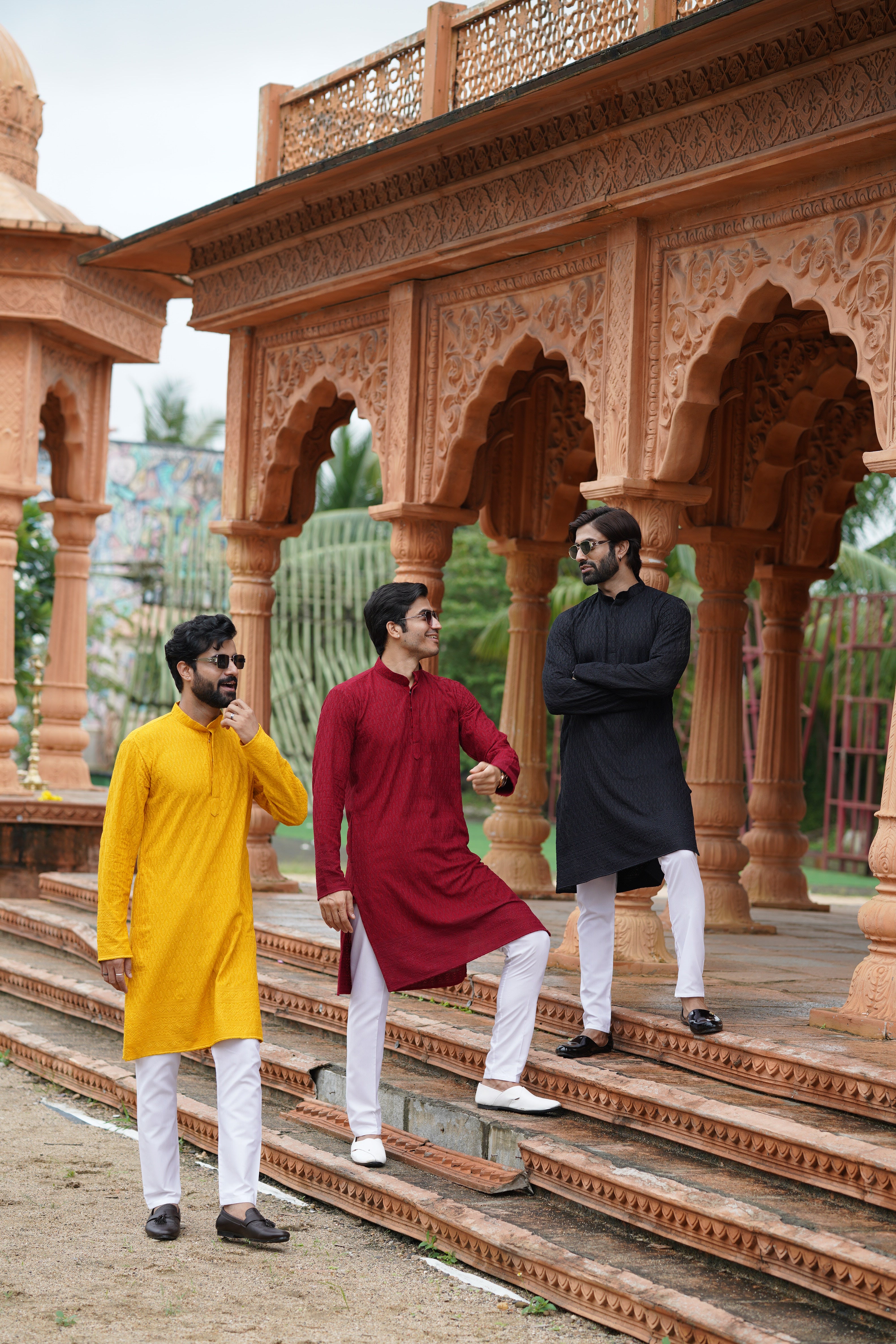 Yellow Chikankari Embroidered Men’s Kurta Pyjama Set
