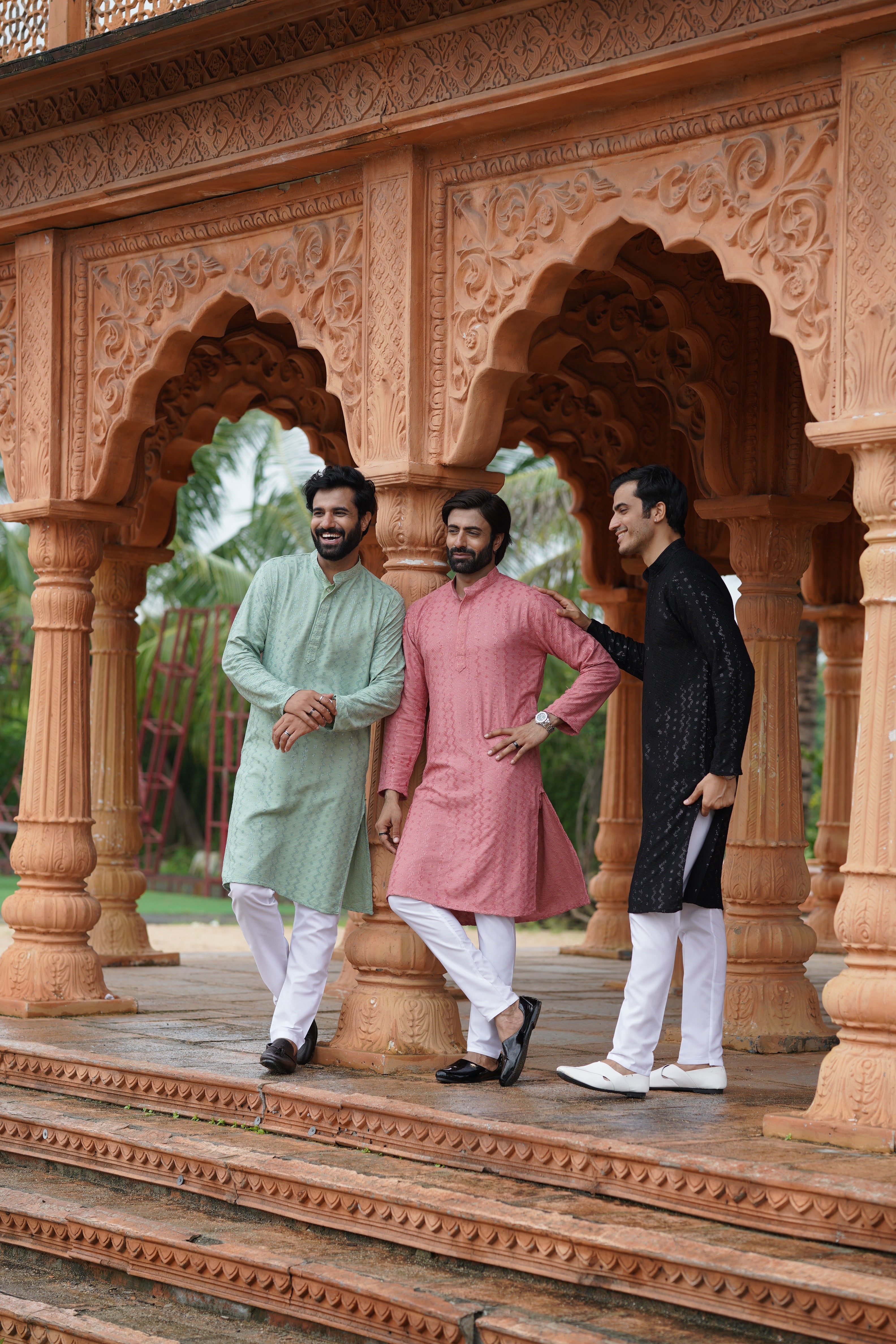 Men's Peach Chikankari Embroidered and Sequin Kurta