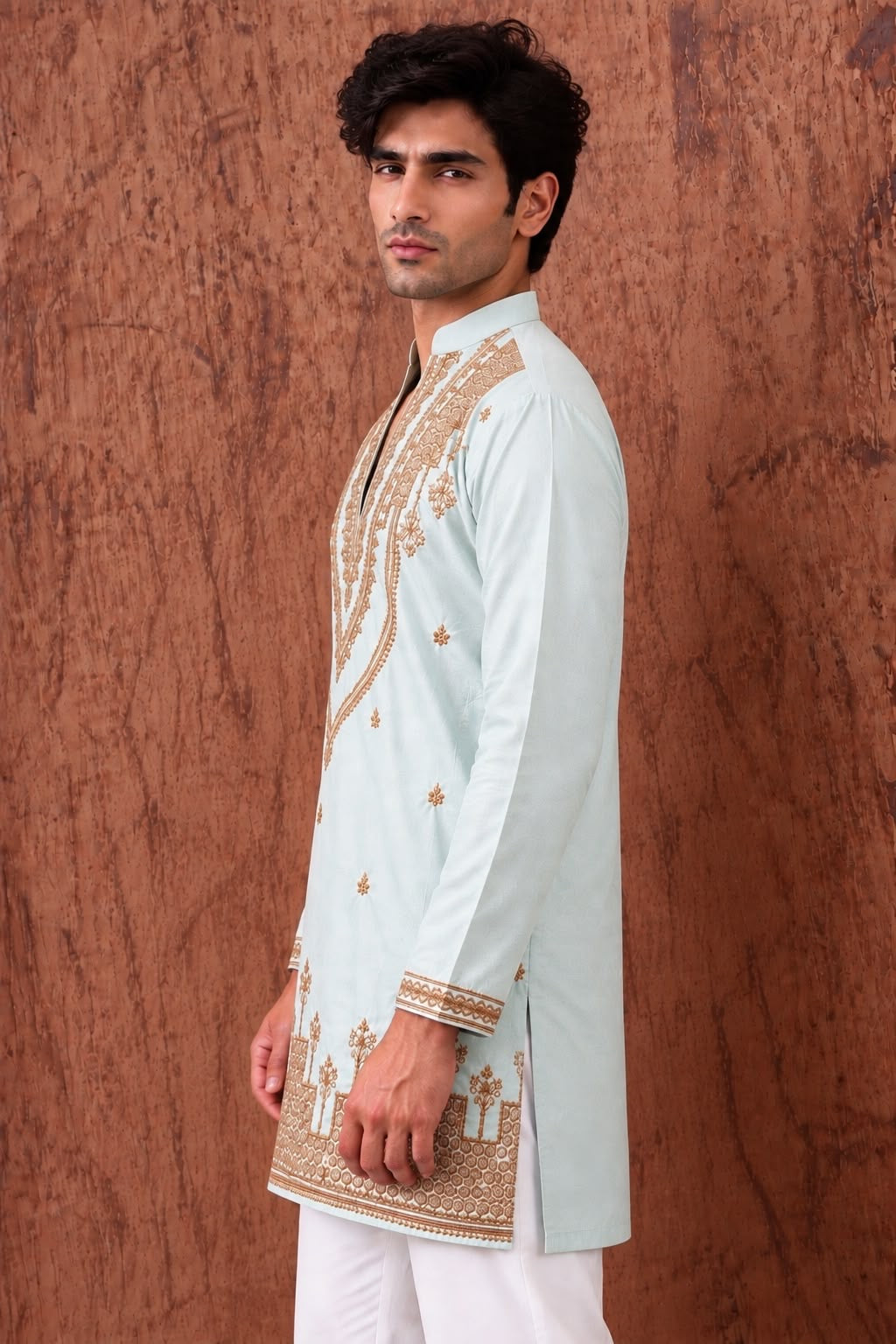 Sky Heritage Embroidered V-Neck Short Kurta
