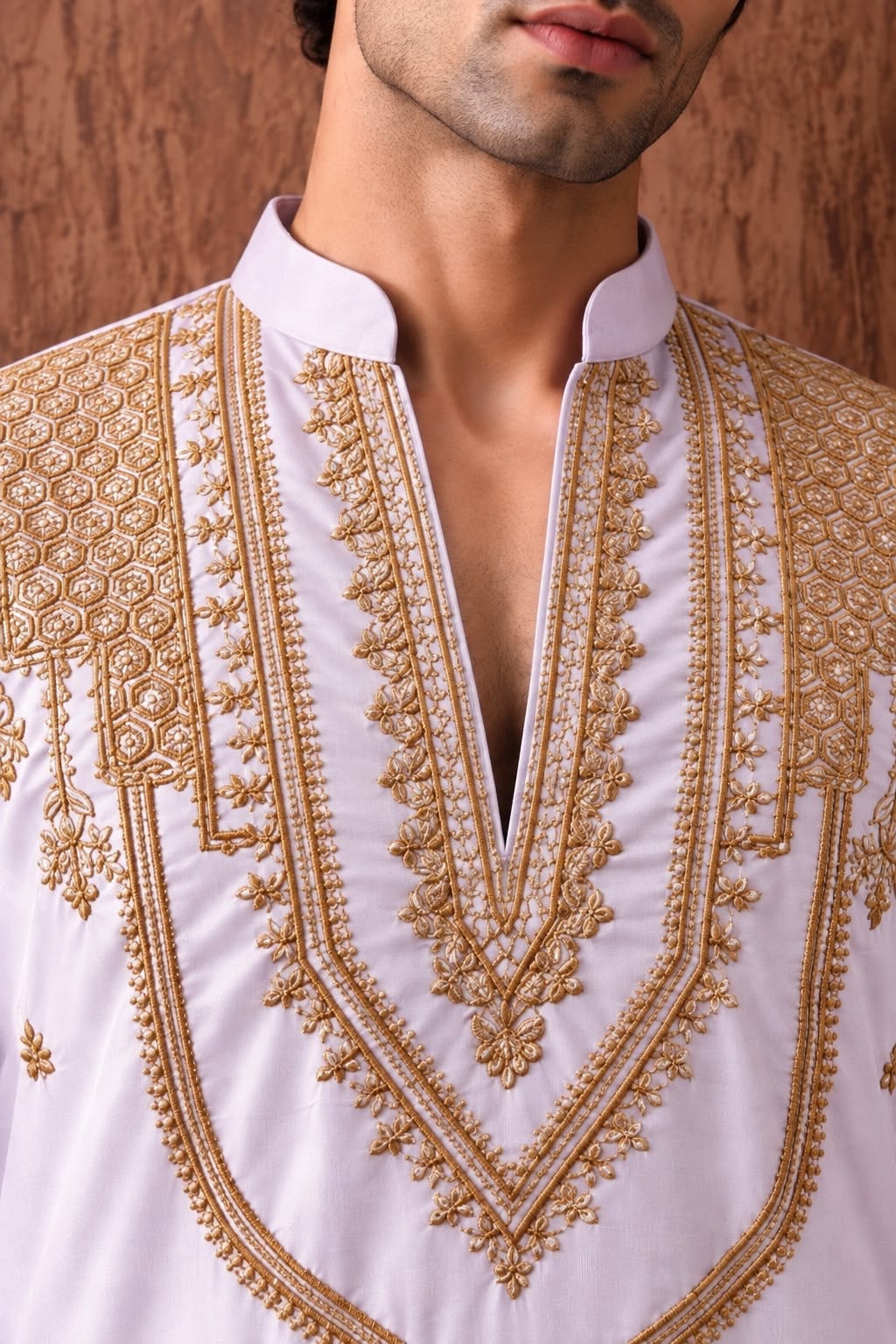 Lavender Heritage Embroidered V-Neck Short Kurta