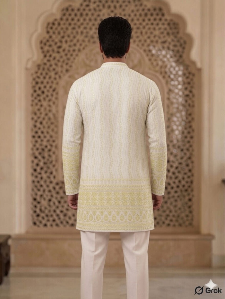 Royal Heritage Embroidered Lemon Short Kurta