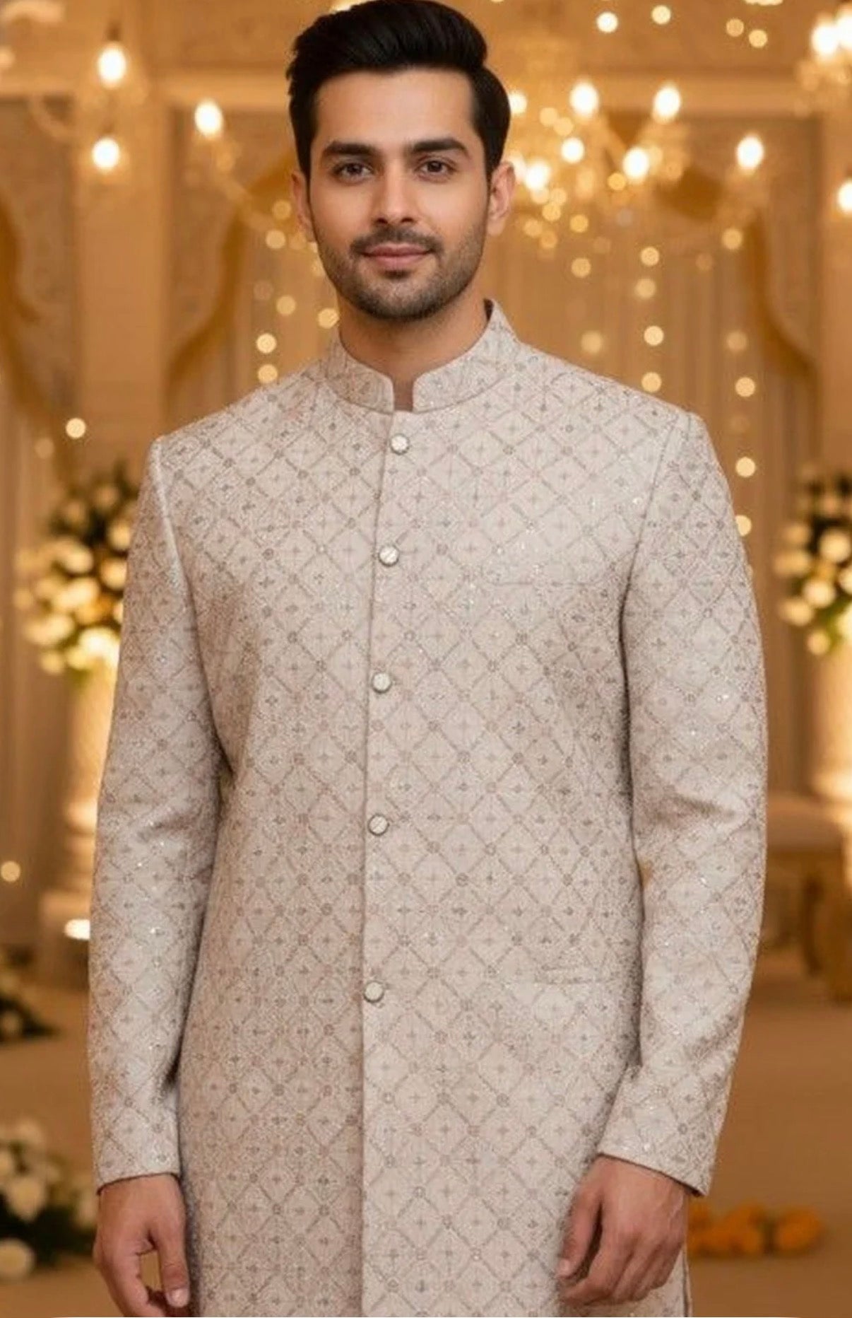 Pink Sequin Embroidered Festive Kurta for Men